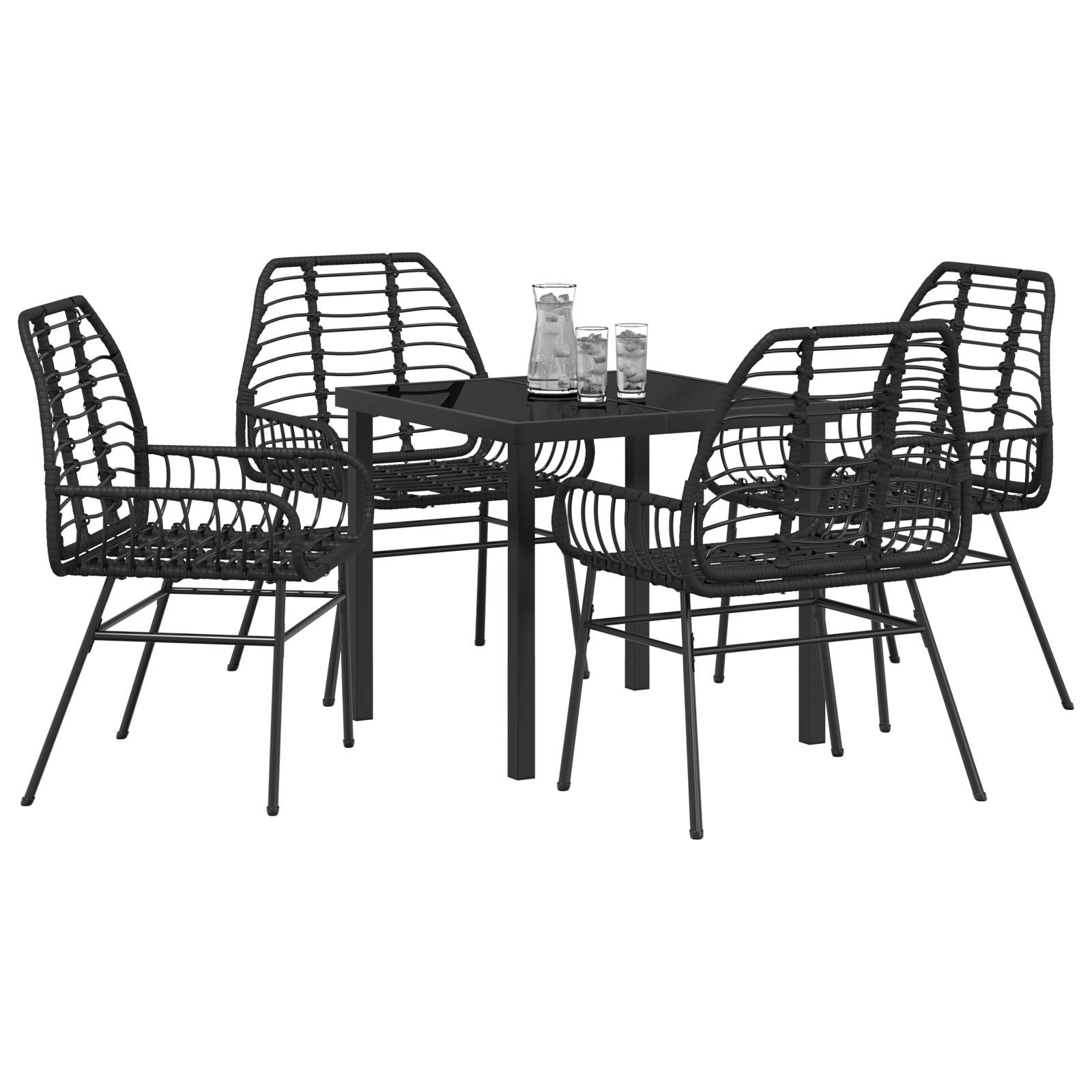 5 Piece Garden Dining Set Black Poly Rattan - Image 3