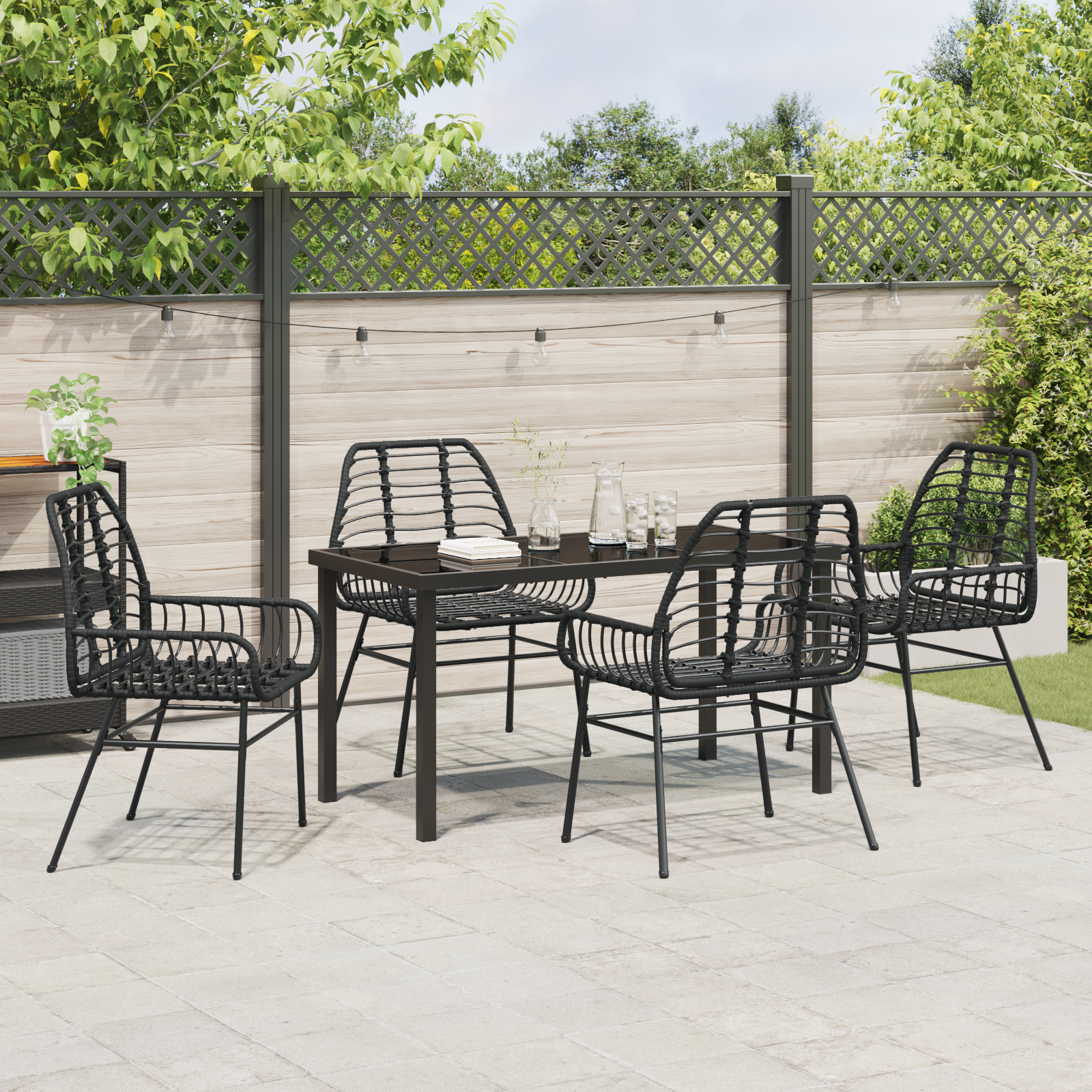 5 Piece Garden Dining Set Black Poly Rattan - Image 4