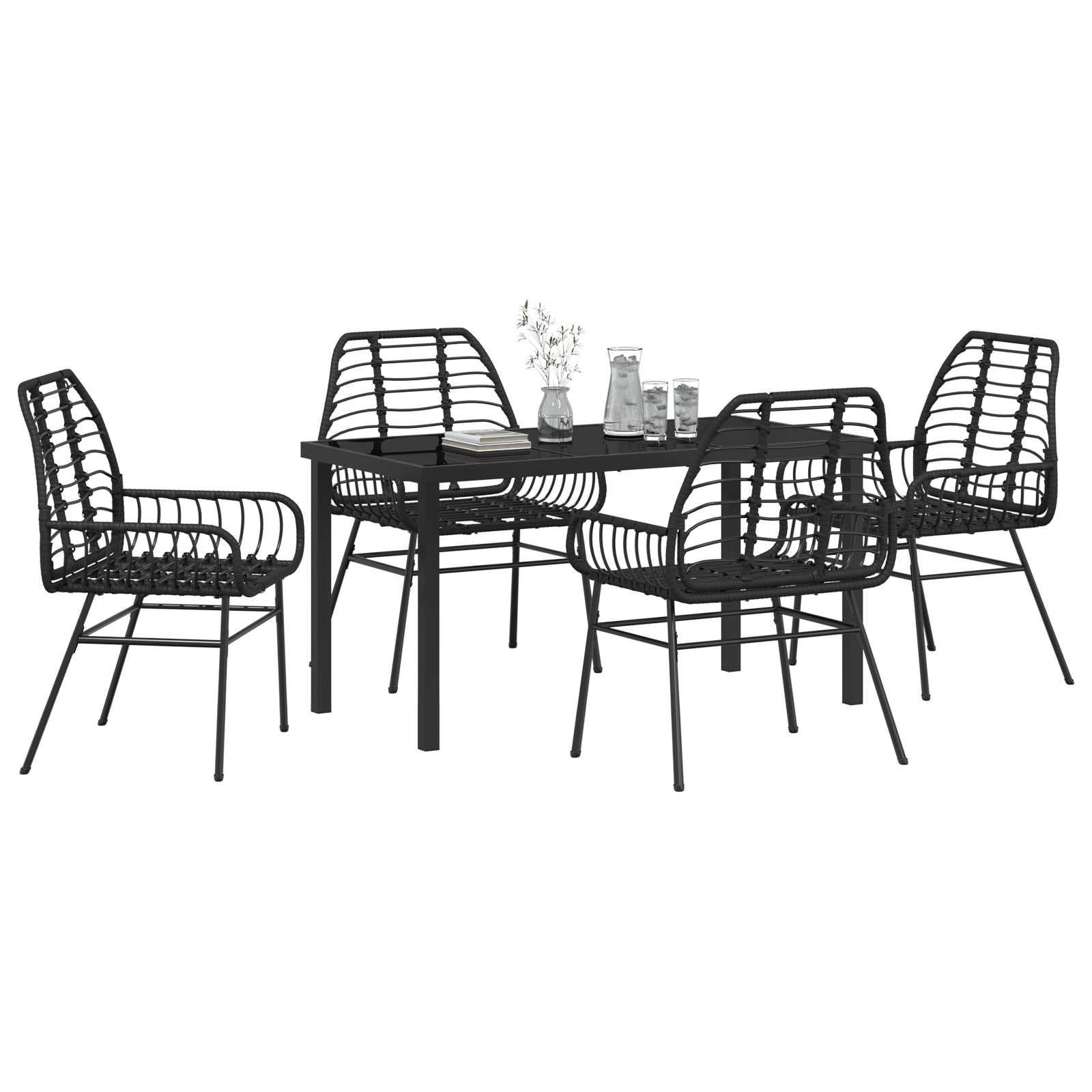 5 Piece Garden Dining Set Black Poly Rattan - Image 3