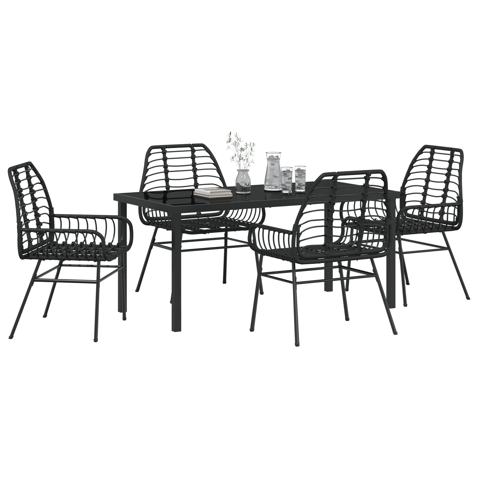 Thumbnail - vidaXL 5-teiliges Garten-Esszimmer-Set aus schwarzem Poly-Rattan
