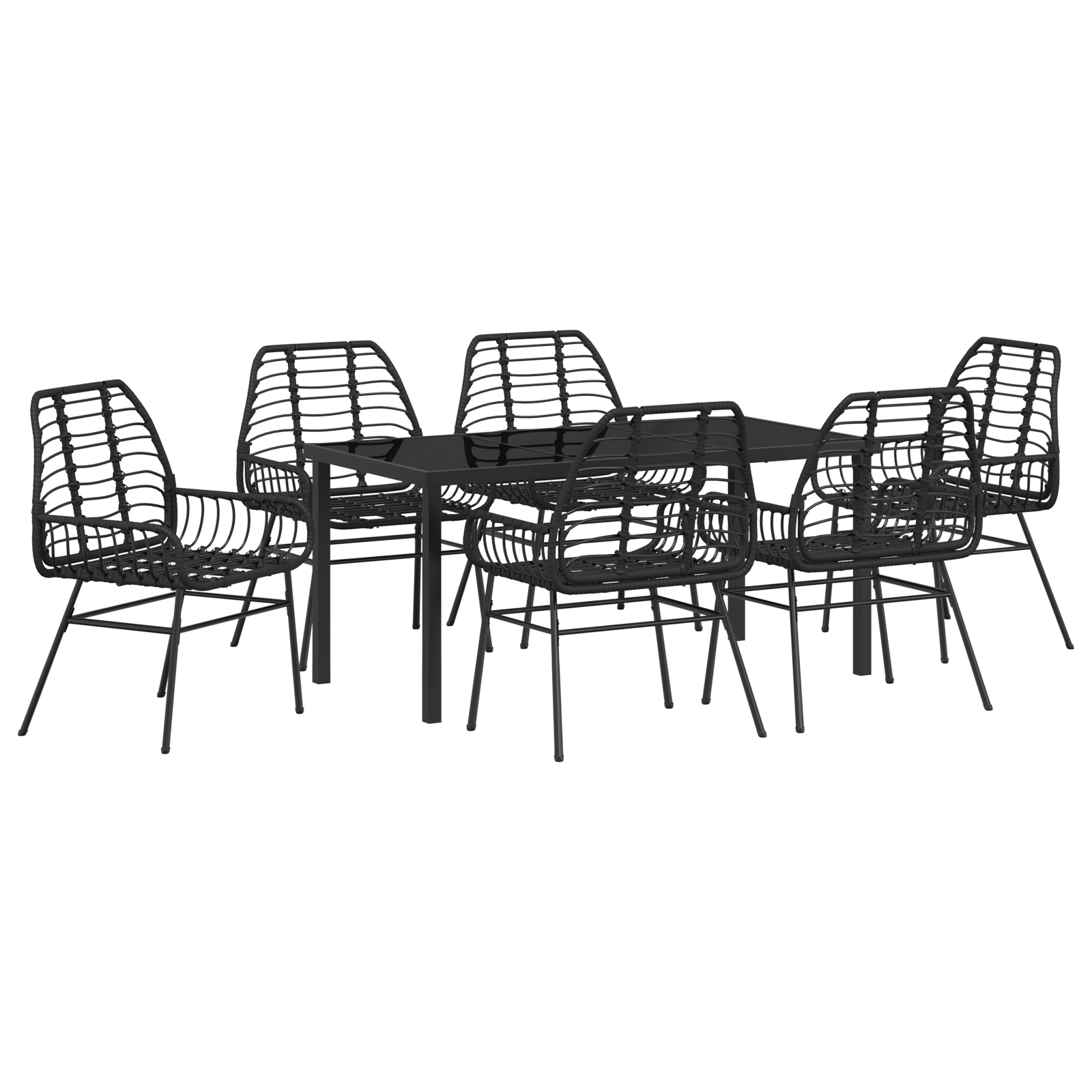 7 Piece Garden Dining Set Black Poly Rattan - Image 2