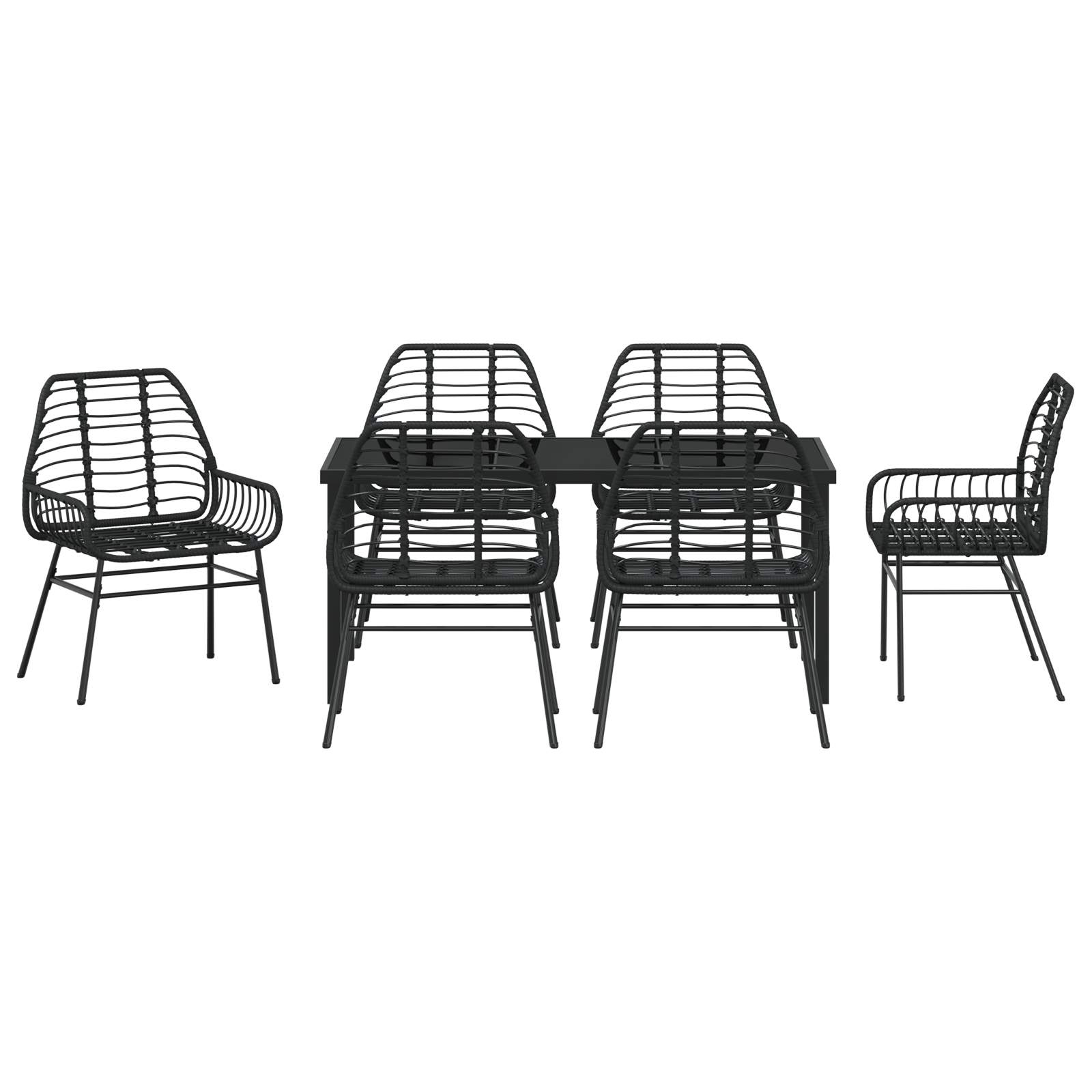 7 Piece Garden Dining Set Black Poly Rattan - Image 7