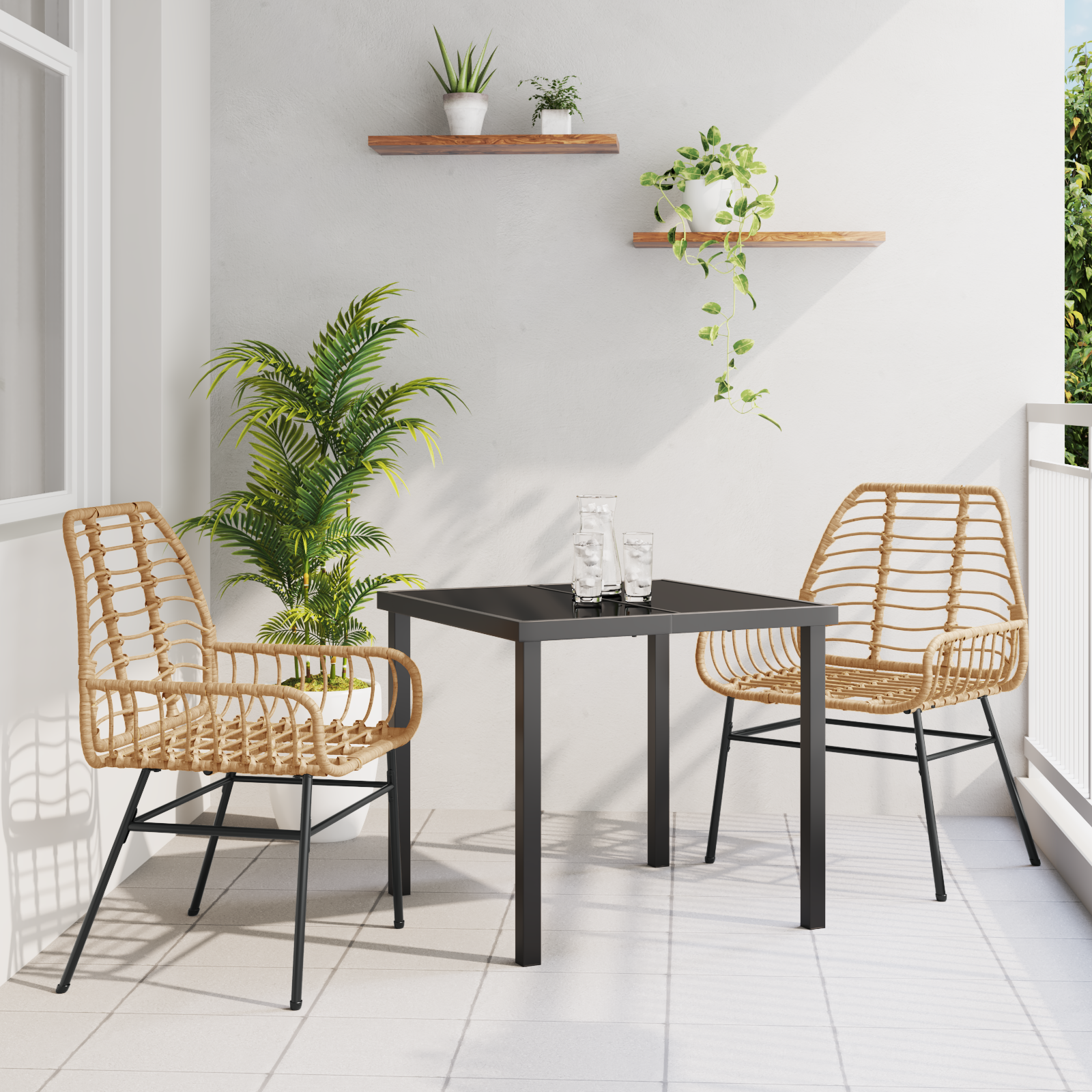 Conjunto de Jantar de Jardim 3 Peças Castanho em Rattan Sintético Conjunto de Jantar de Jardim 3 Peças Castanho em Rattan Sintético