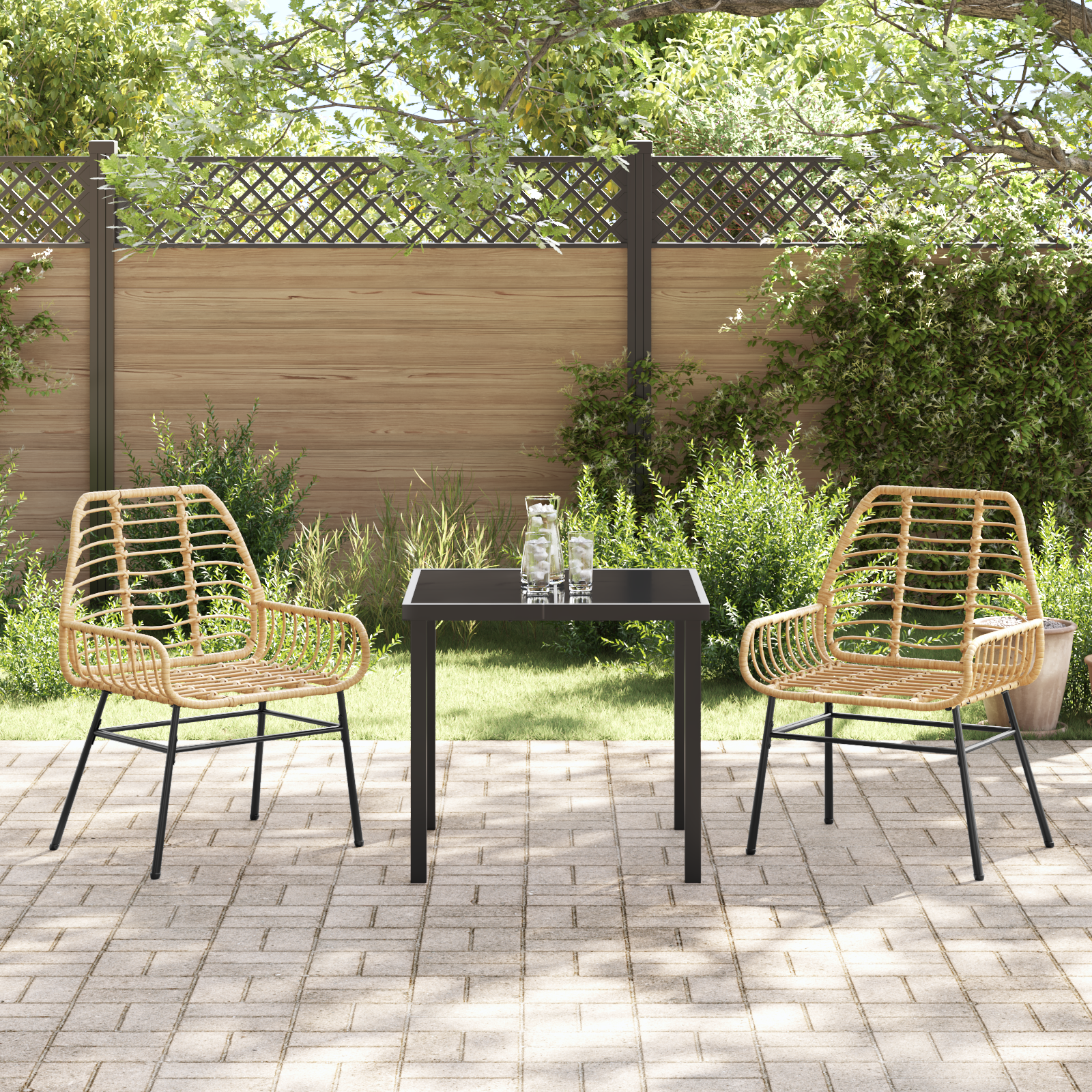 Conjunto de Jantar de Jardim 3 Peças Castanho em Rattan Sintético