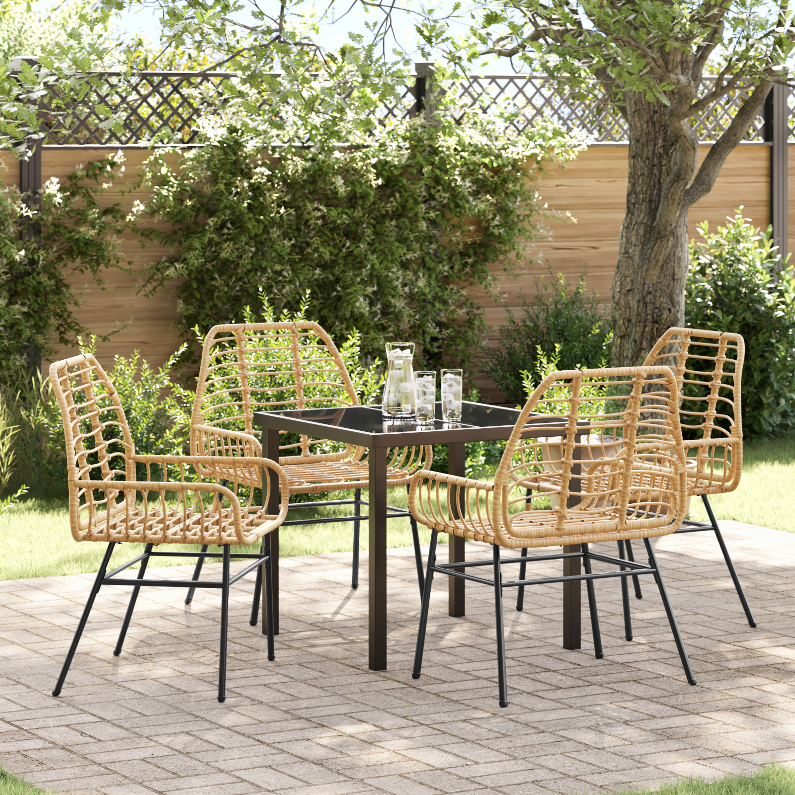 5 Piece Garden Dining Set Brown Poly Rattan