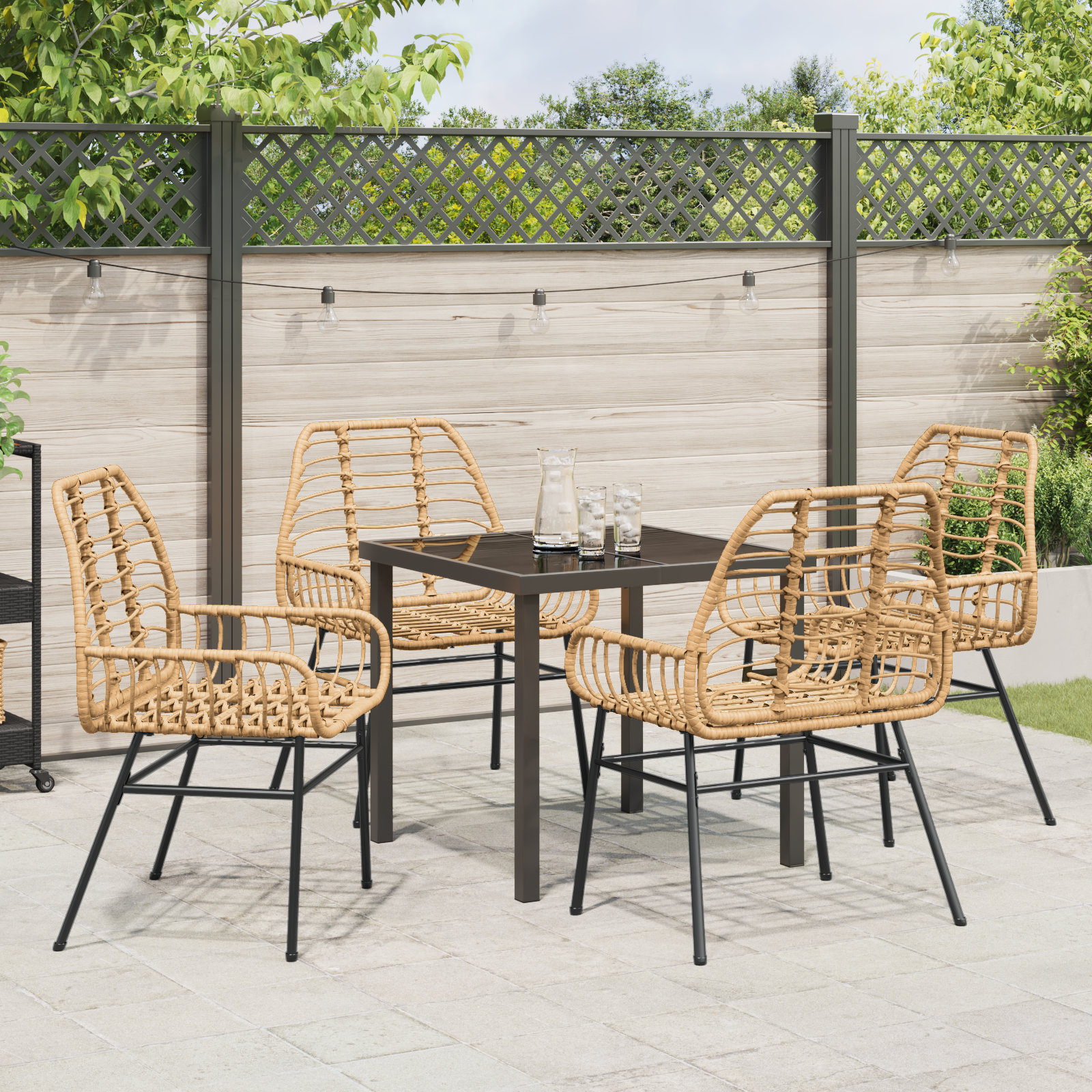 5 Piece Garden Dining Set Brown Poly Rattan - Image 4