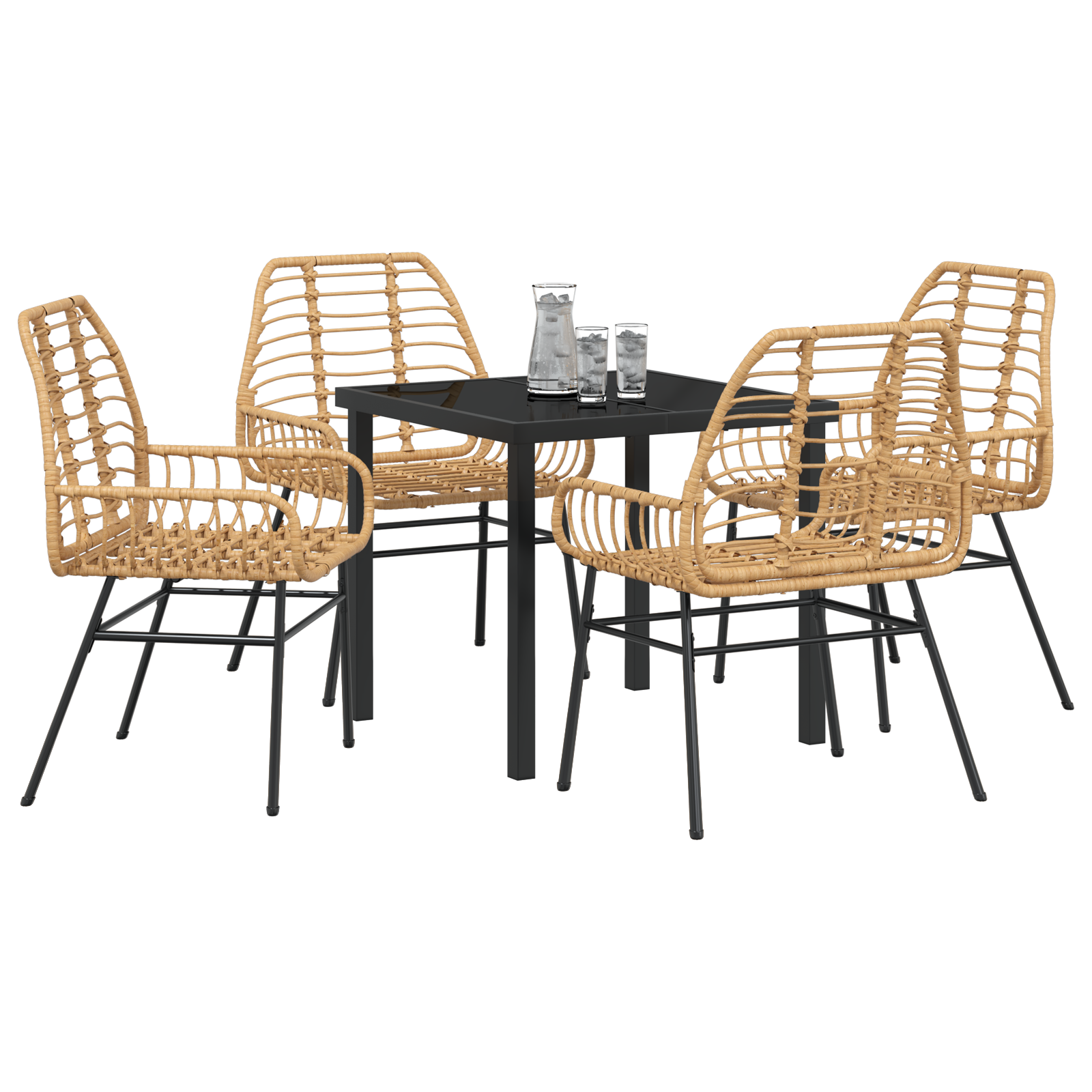 5 Piece Garden Dining Set Brown Poly Rattan - Image 3