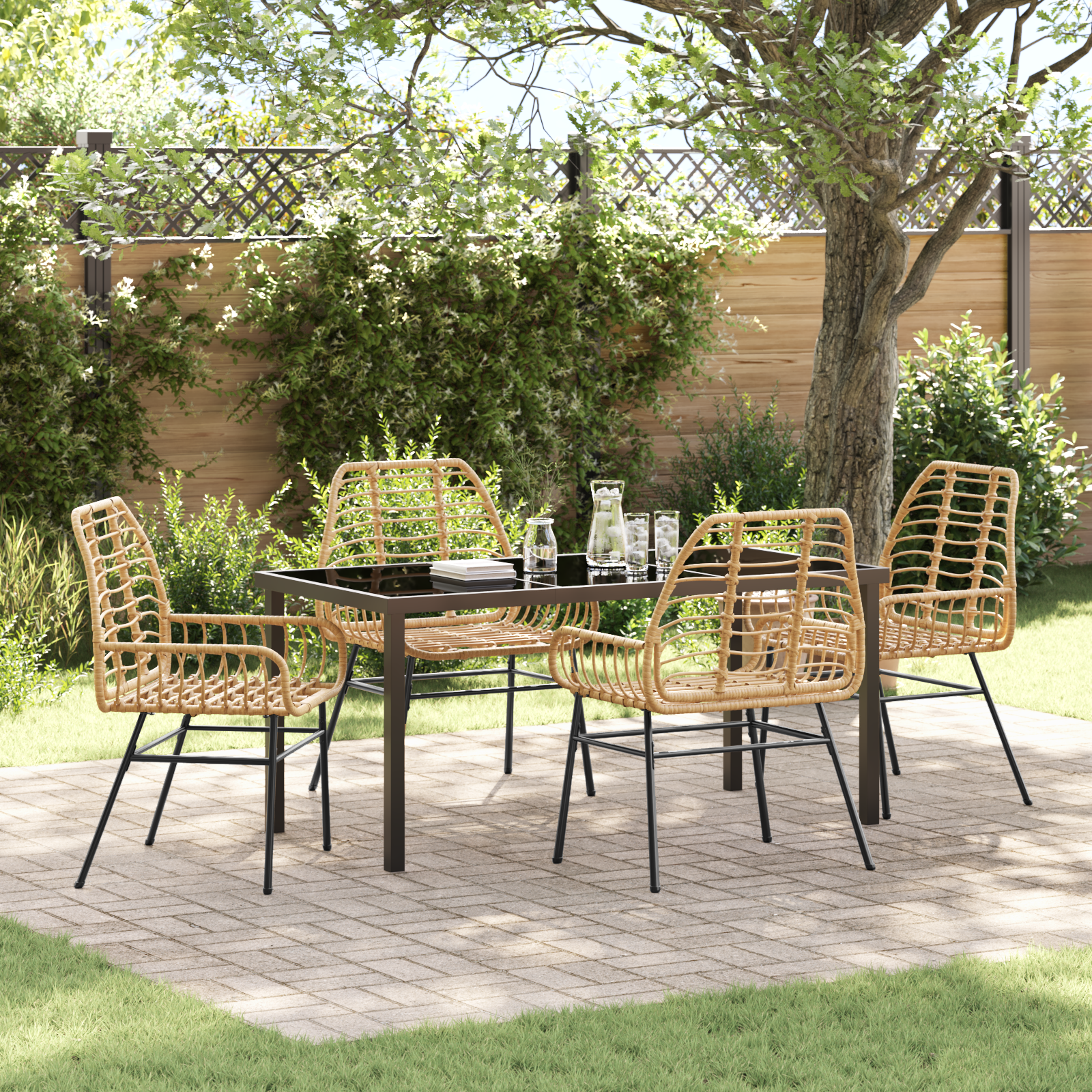 5 Piece Garden Dining Set Brown Poly Rattan