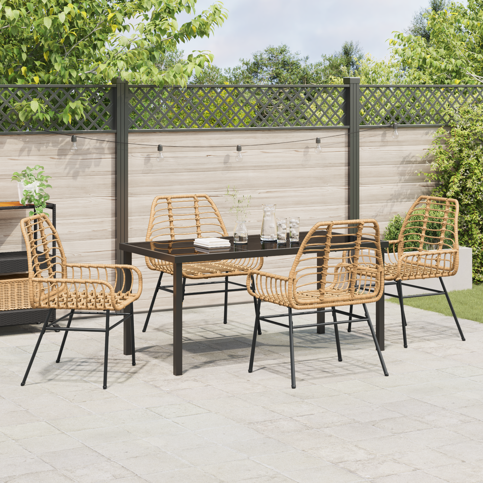 5 Piece Garden Dining Set Brown Poly Rattan - Image 4