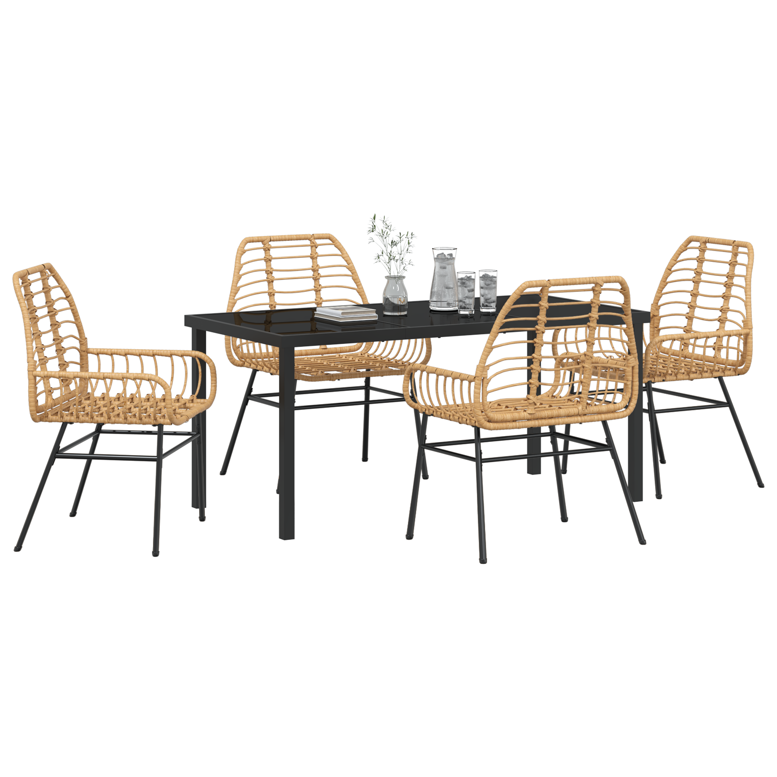 5 Piece Garden Dining Set Brown Poly Rattan - Image 3