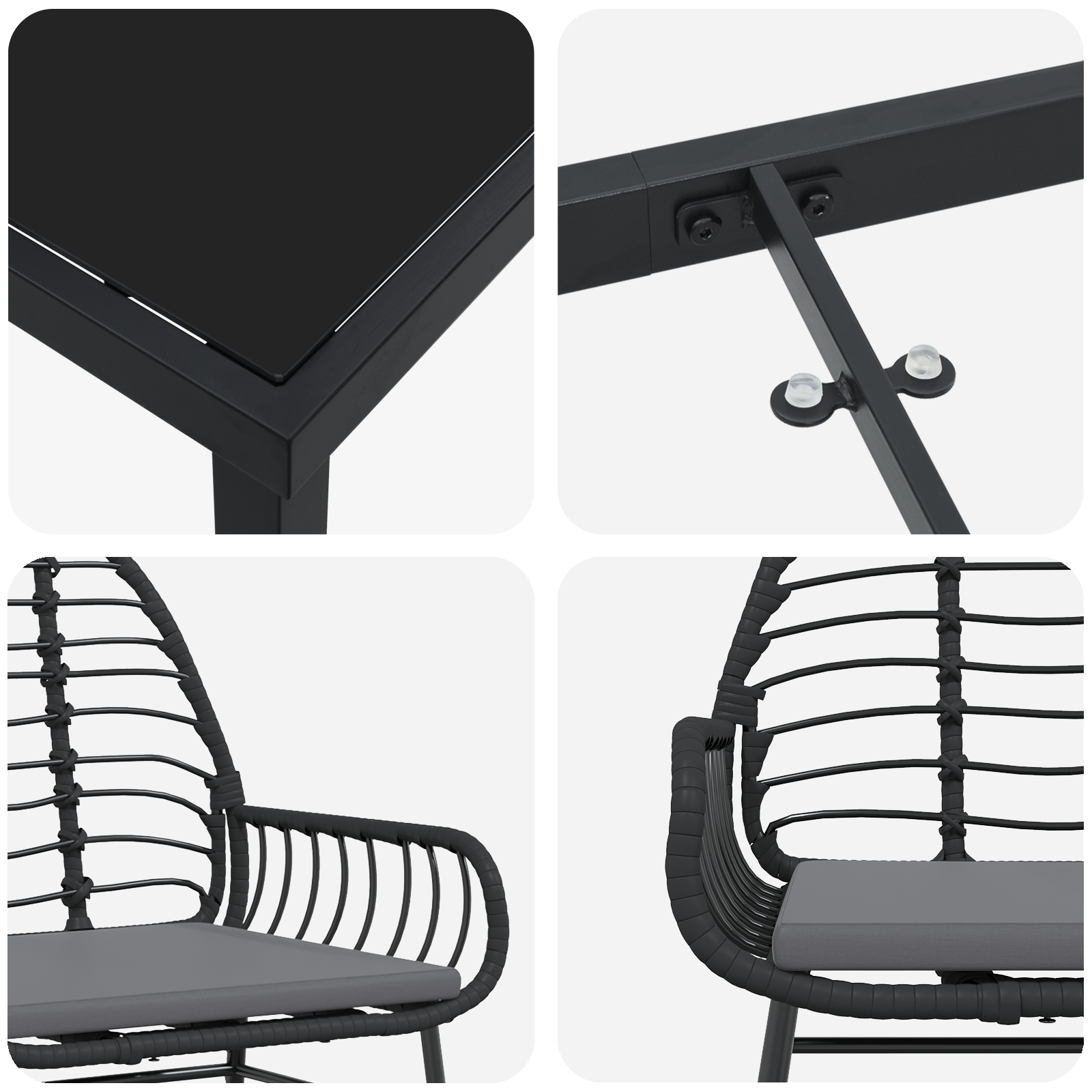 3 Piece Garden Dining Set with Cushions Black Poly Rattan - Image 9