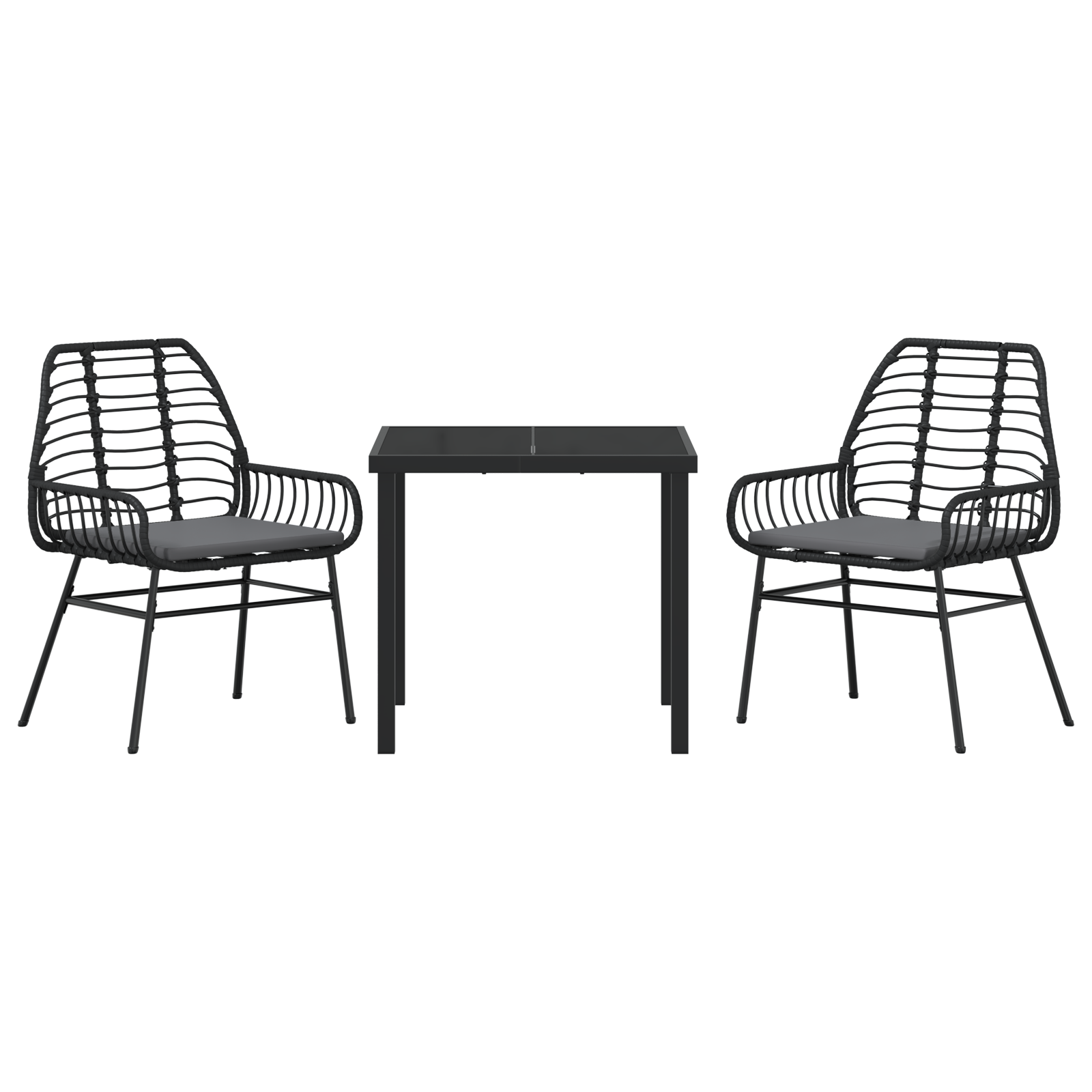 3 Piece Garden Dining Set with Cushions Black Poly Rattan - Image 7