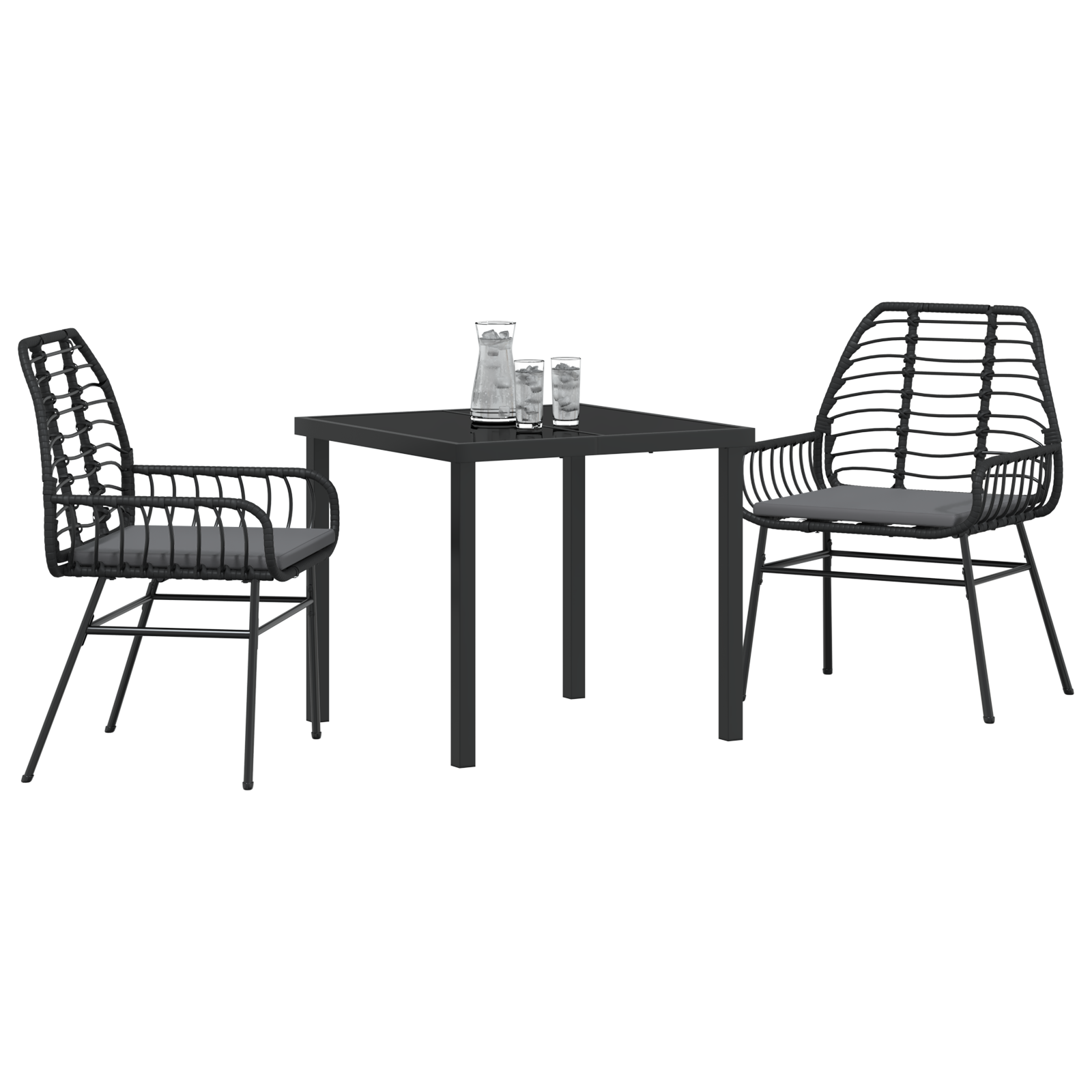 Thumbnail - vidaXL 3-teiliges Garten-Ess-Set mit Kissen, Schwarz, aus Poly Rattan