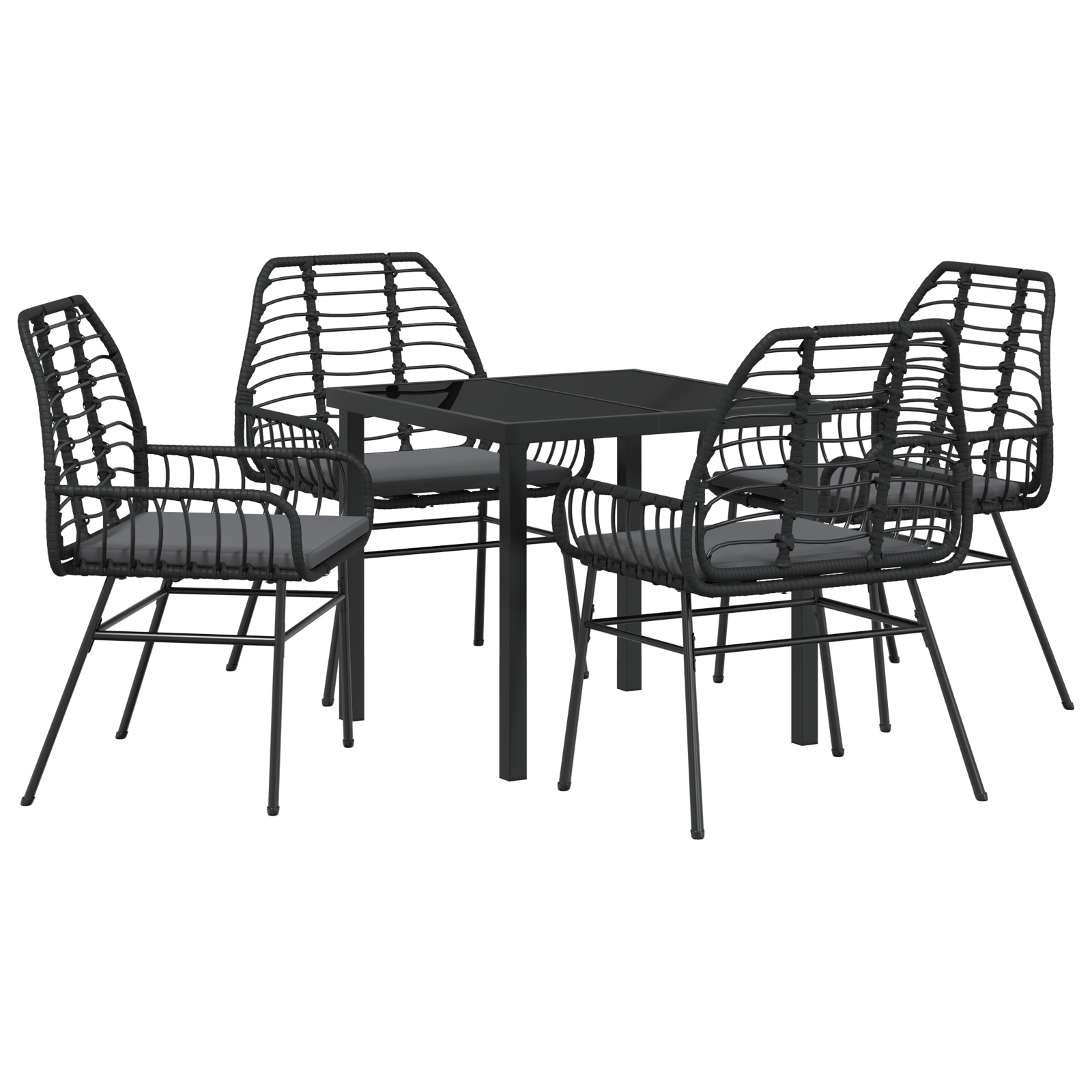 5 Piece Garden Dining Set with Cushions Black Poly Rattan - Image 2