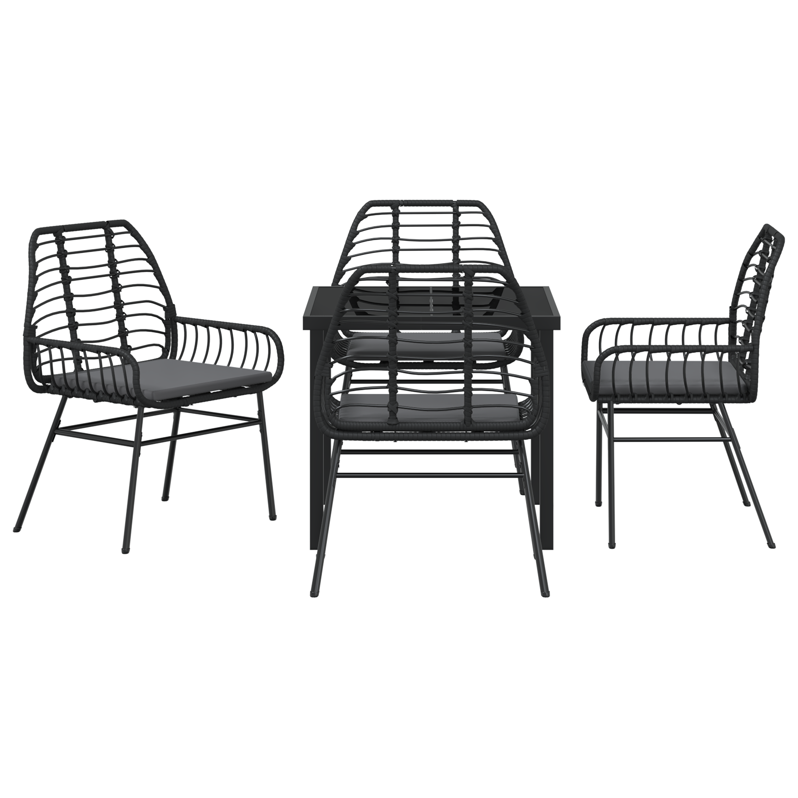 5 Piece Garden Dining Set with Cushions Black Poly Rattan - Image 7