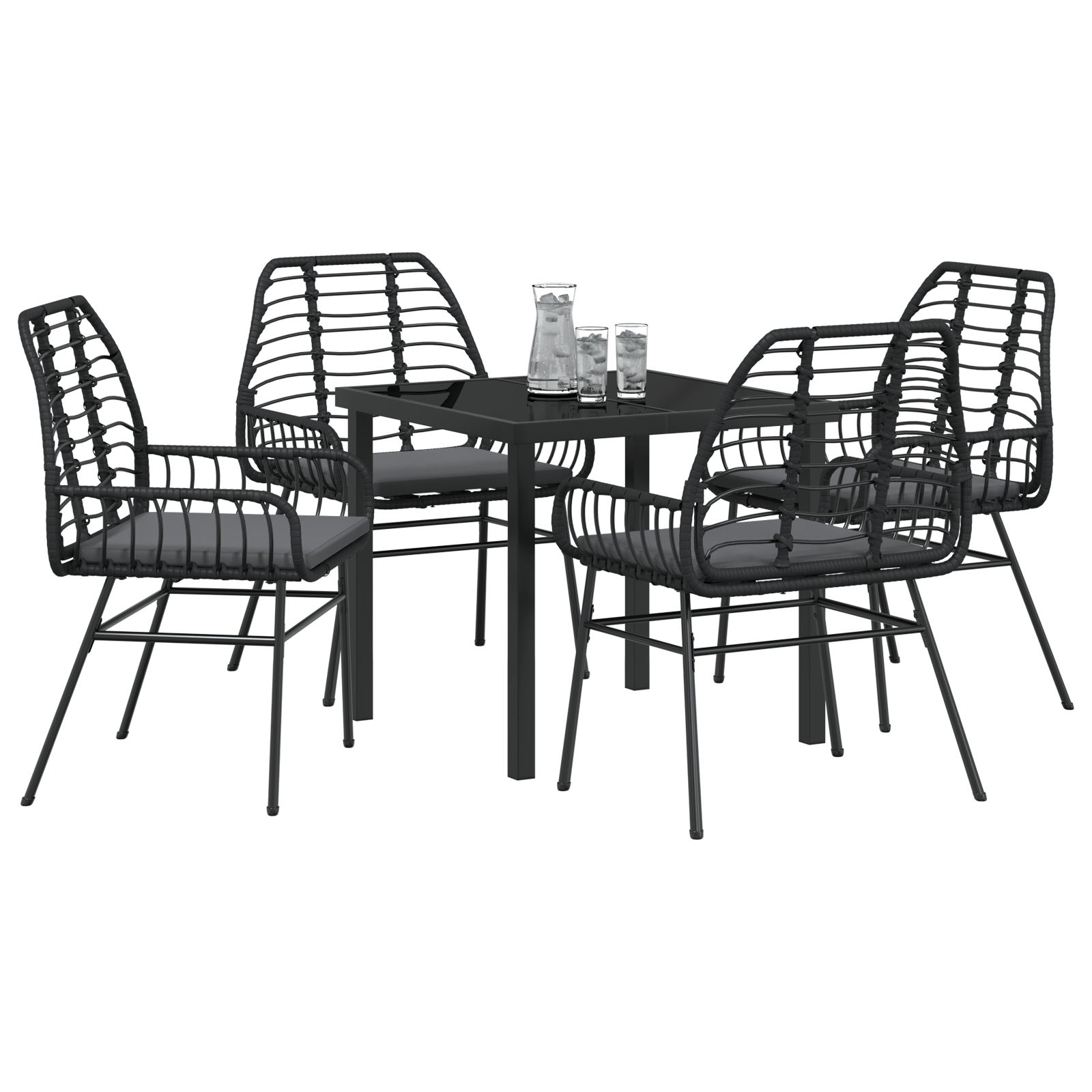 5 Piece Garden Dining Set with Cushions Black Poly Rattan - Image 3
