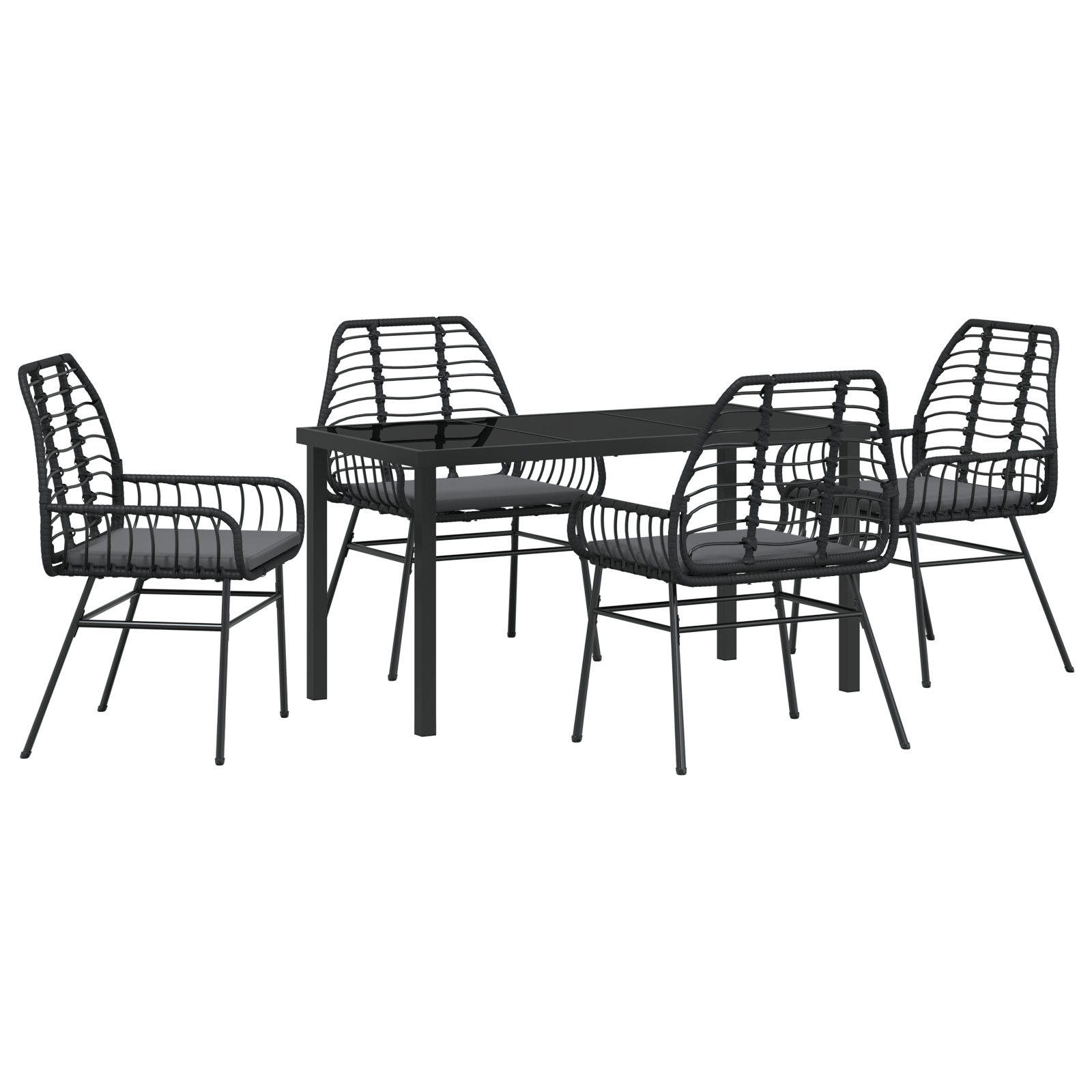 5 Piece Garden Dining Set with Cushions Black Poly Rattan - Image 2