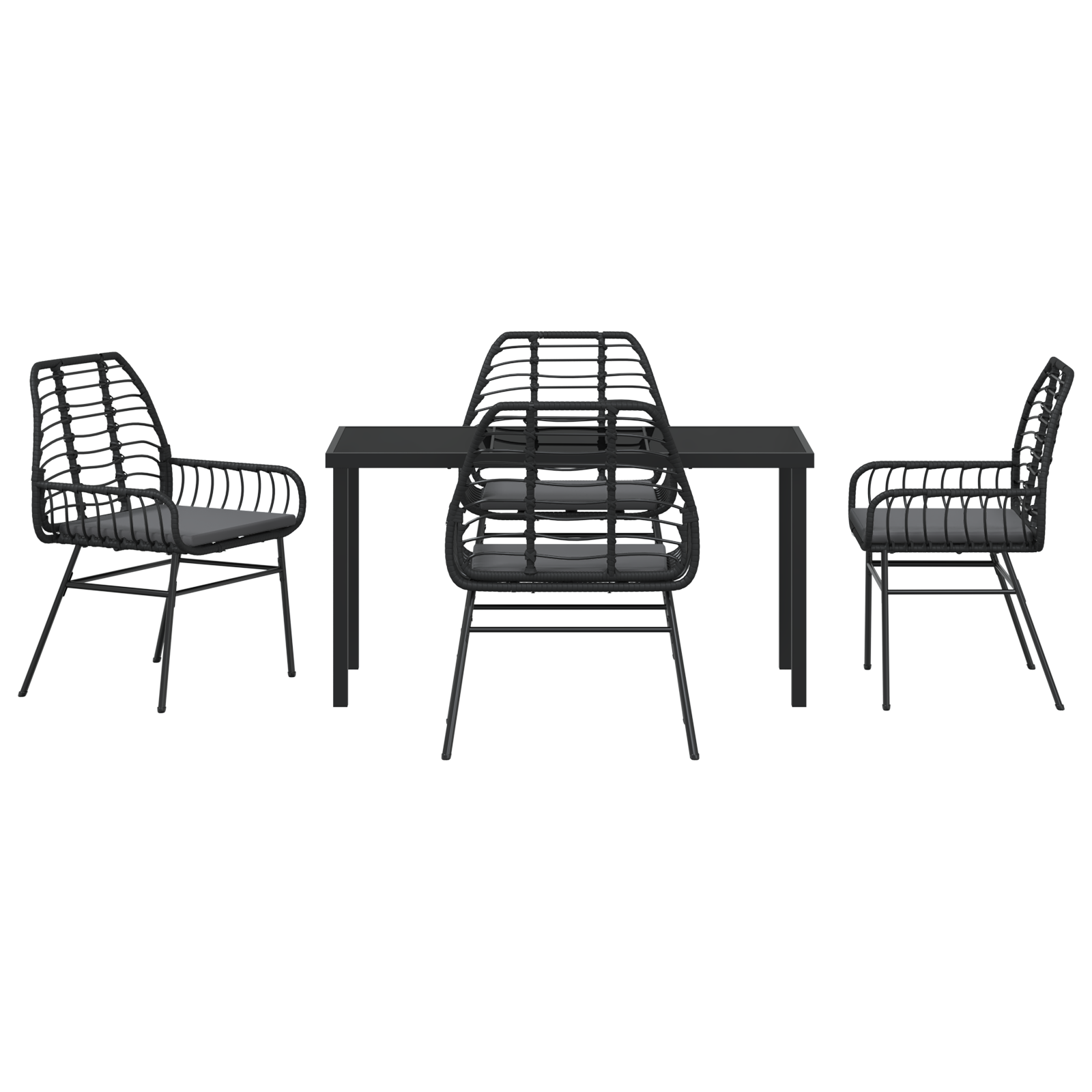 5 Piece Garden Dining Set with Cushions Black Poly Rattan - Image 7