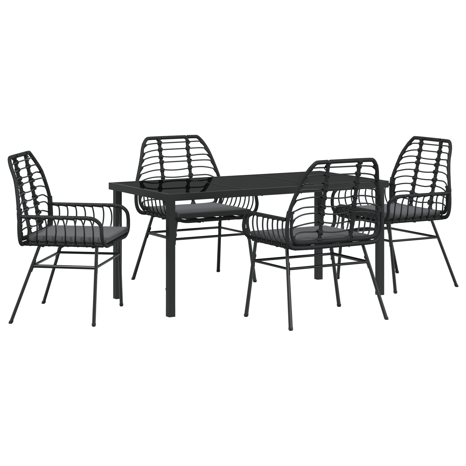5 Piece Garden Dining Set with Cushions Black Poly Rattan - Image 2