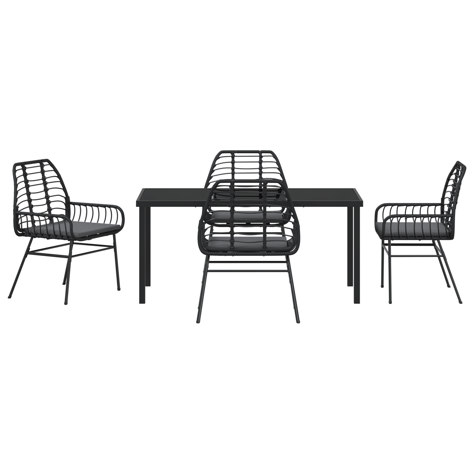 5 Piece Garden Dining Set with Cushions Black Poly Rattan - Image 7
