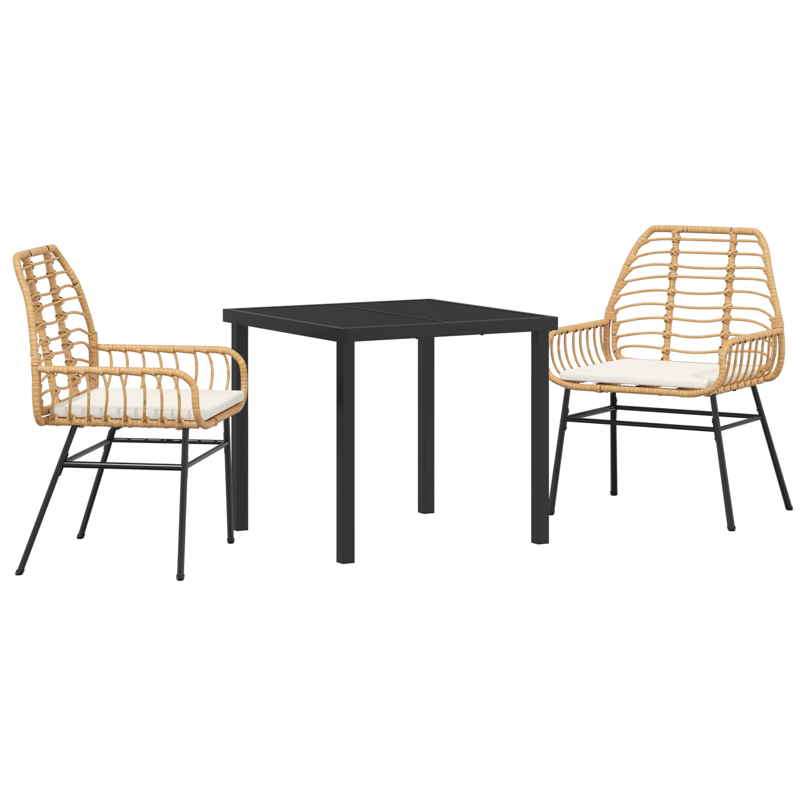 3 Piece Garden Dining Set with Cushions Brown Poly Rattan - Image 2