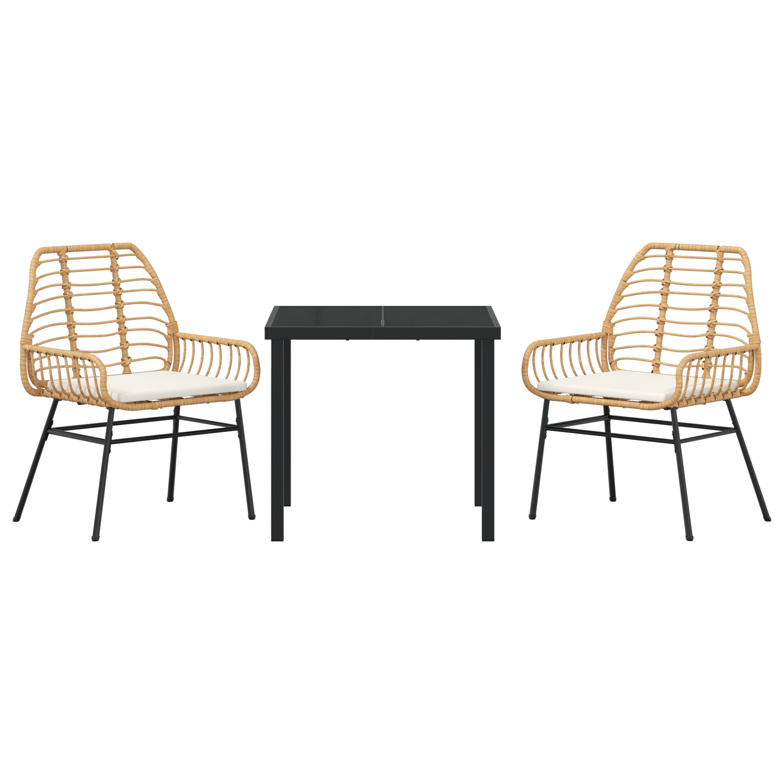 3 Piece Garden Dining Set with Cushions Brown Poly Rattan - Image 7