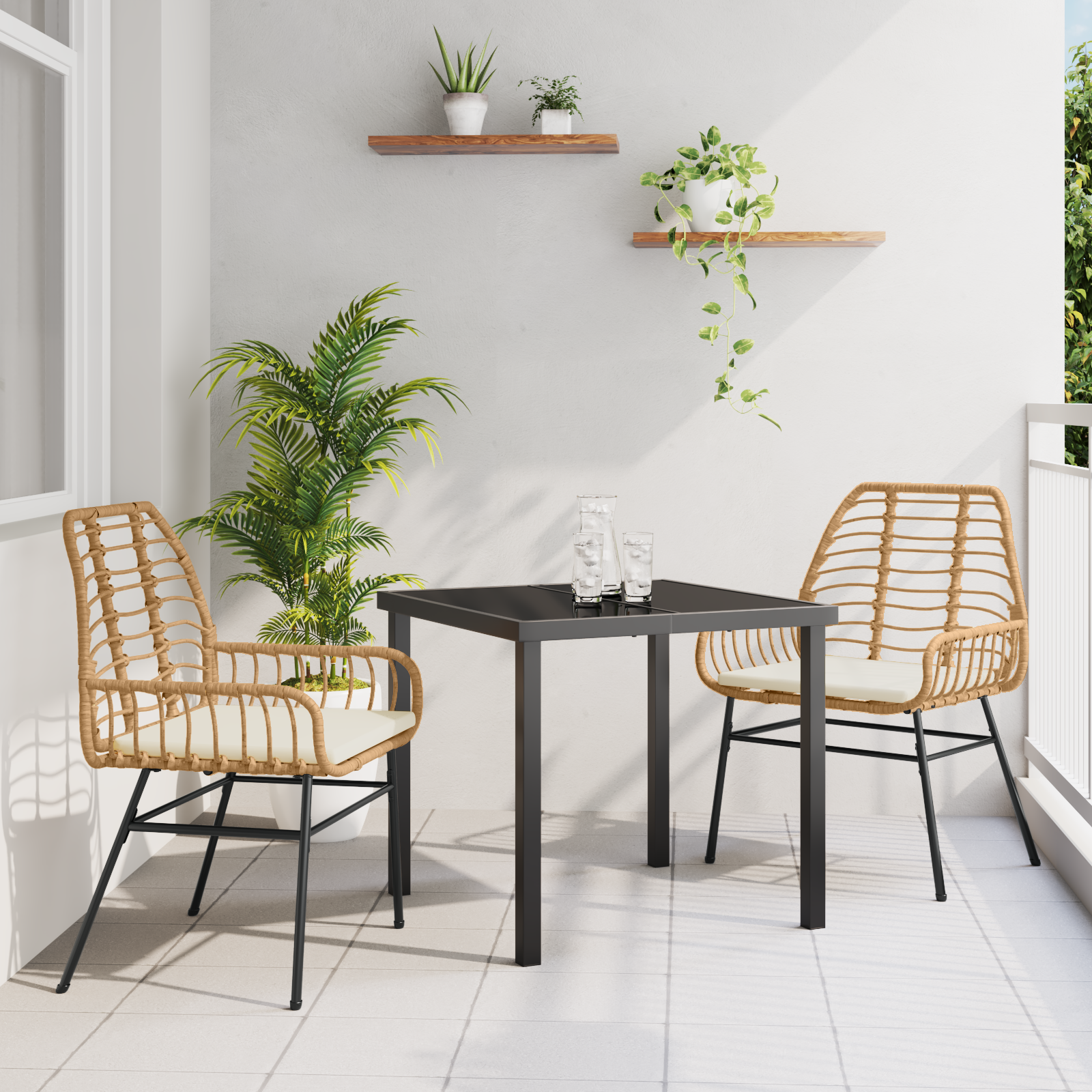 3 Piece Garden Dining Set with Cushions Brown Poly Rattan