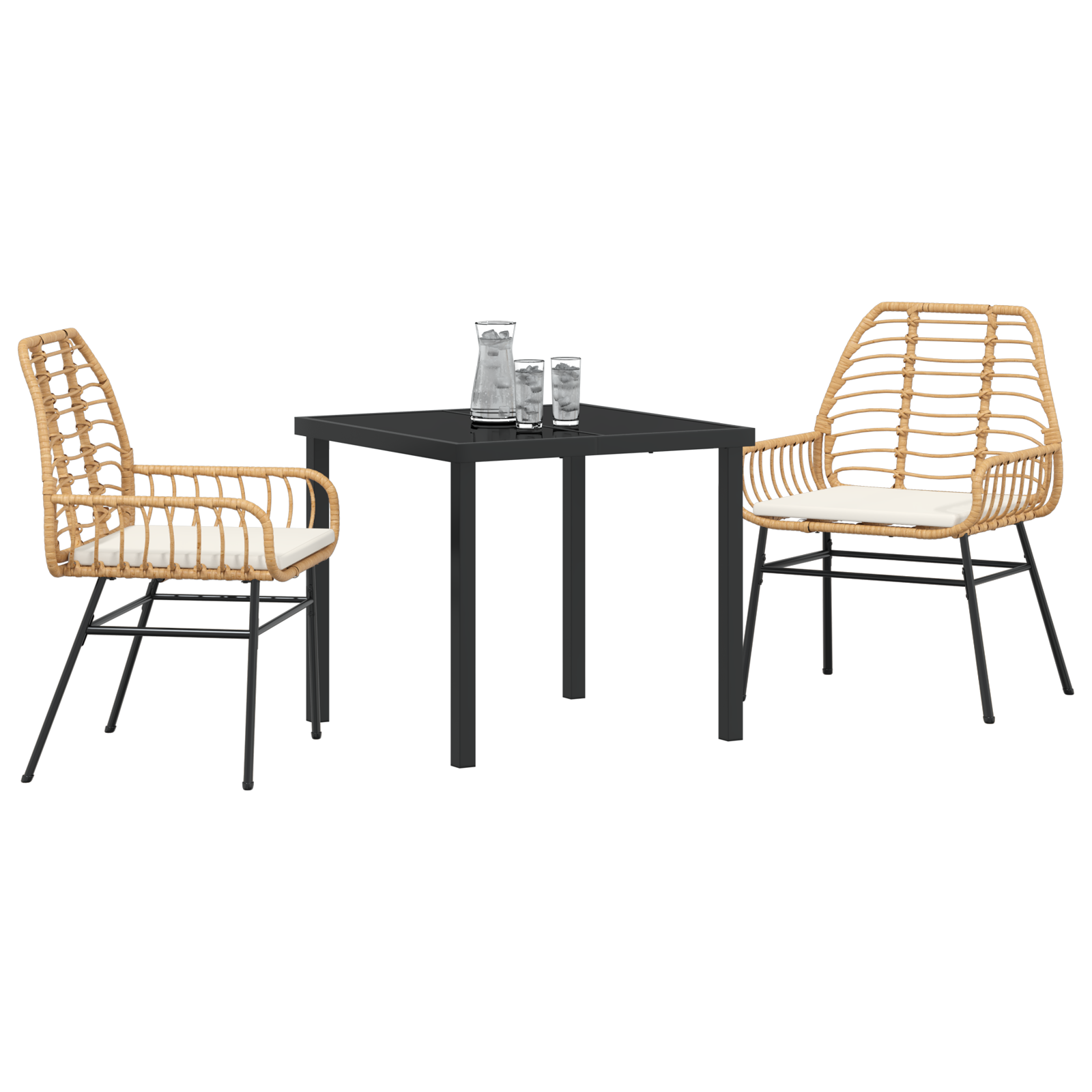 3 Piece Garden Dining Set with Cushions Brown Poly Rattan - Image 3