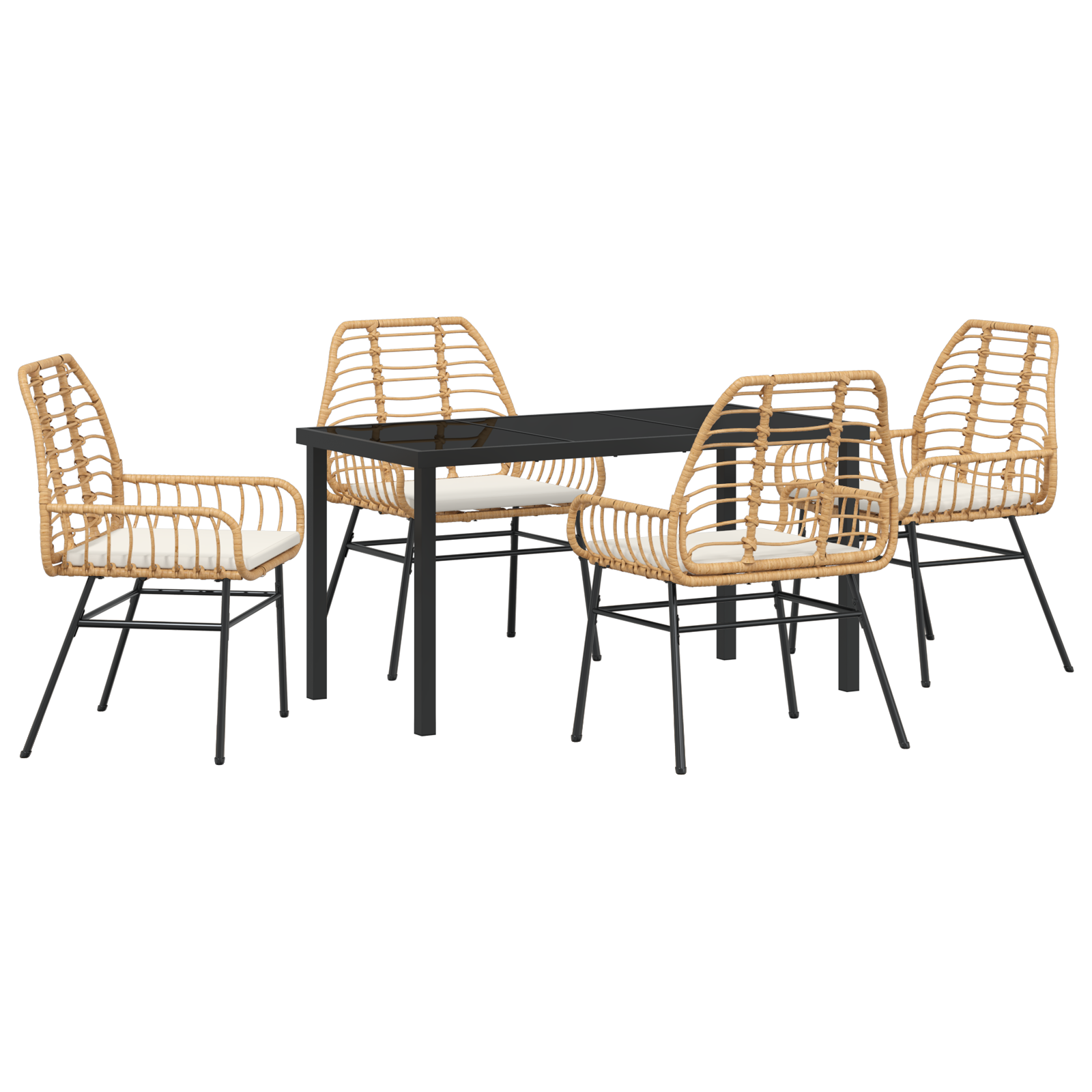 5 Piece Garden Dining Set with Cushions Brown Poly Rattan - Image 2