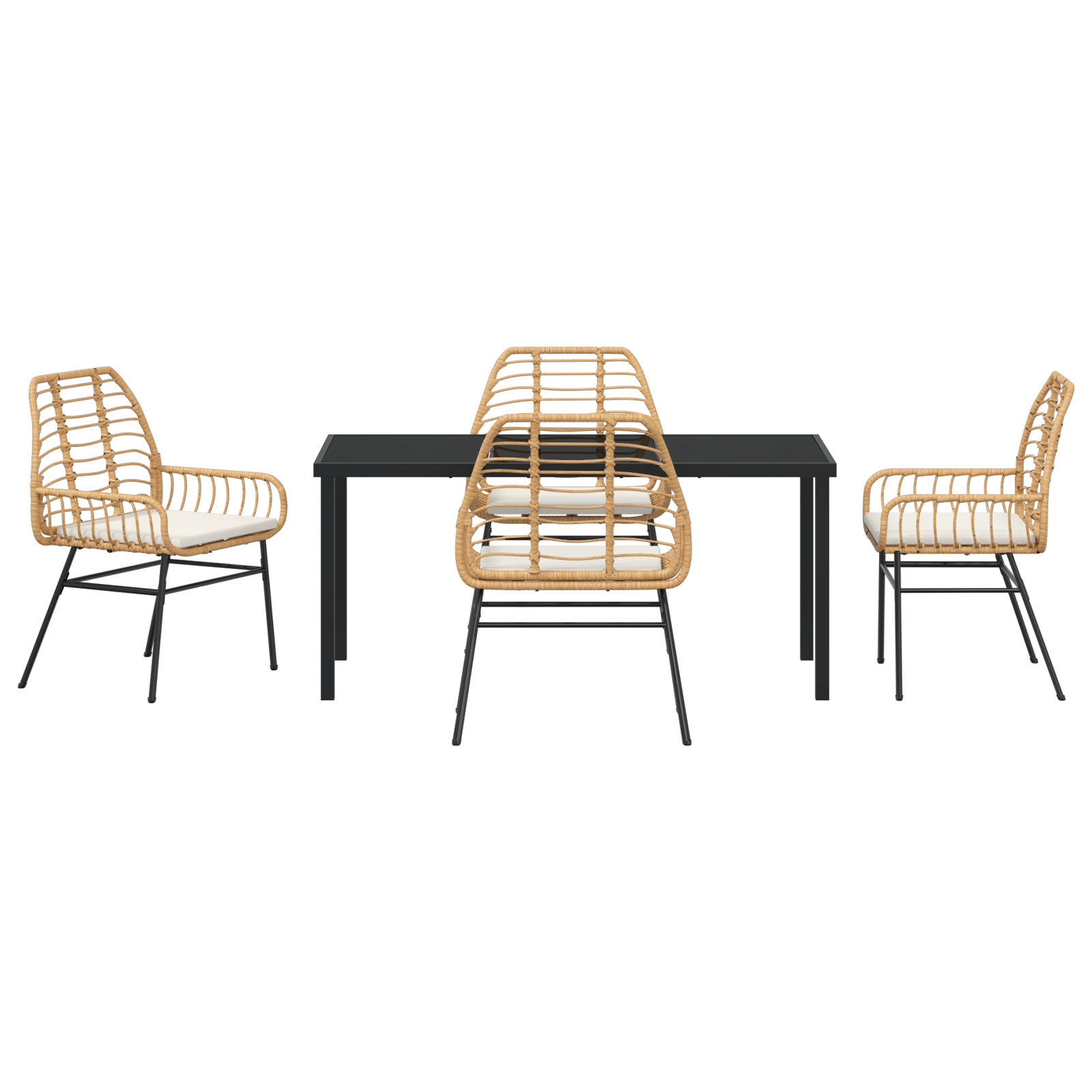 5 Piece Garden Dining Set with Cushions Brown Poly Rattan - Image 7