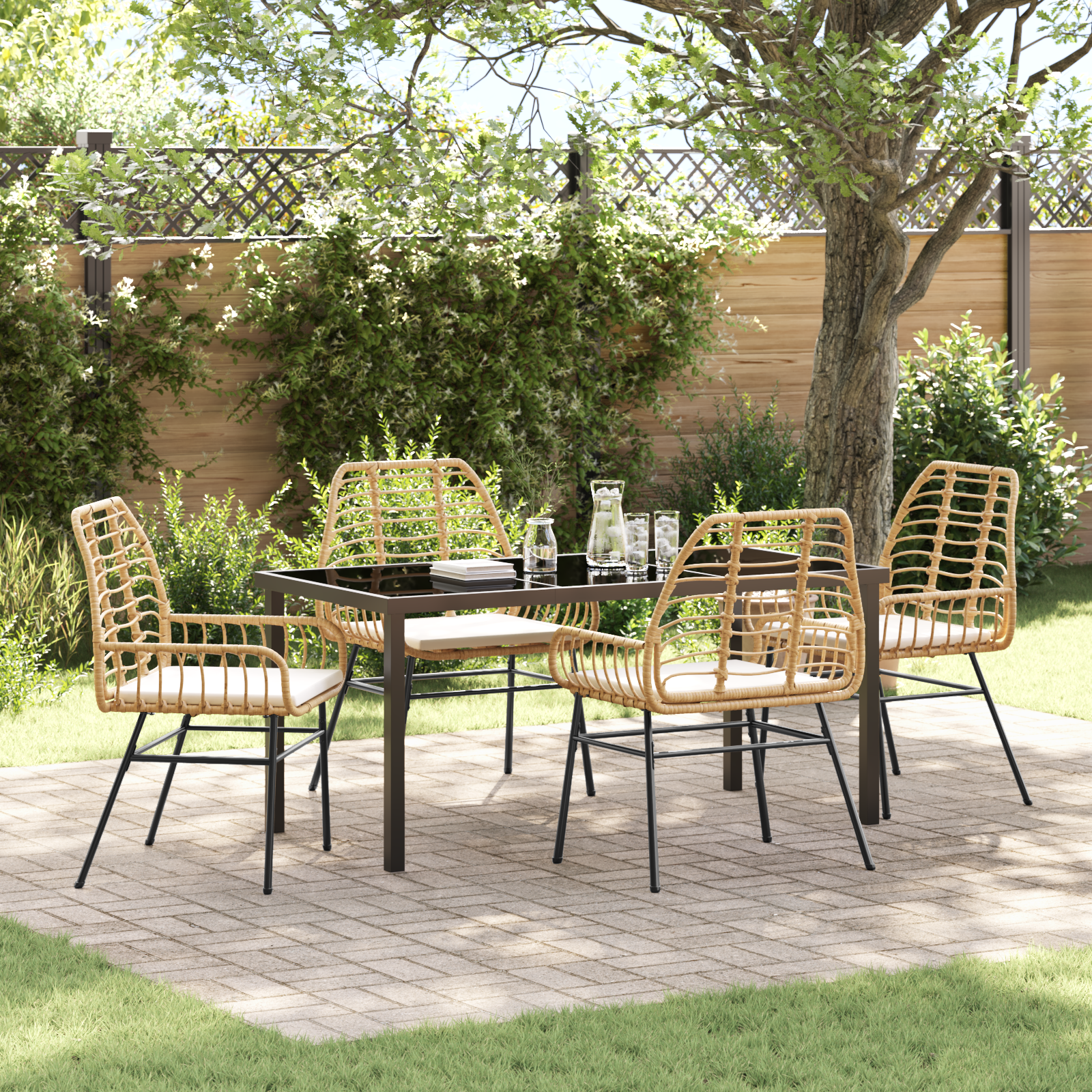 Thumbnail - vidaXL 5-teiliges Garten-Essgruppe mit Kissen Braun Poly-Rattan