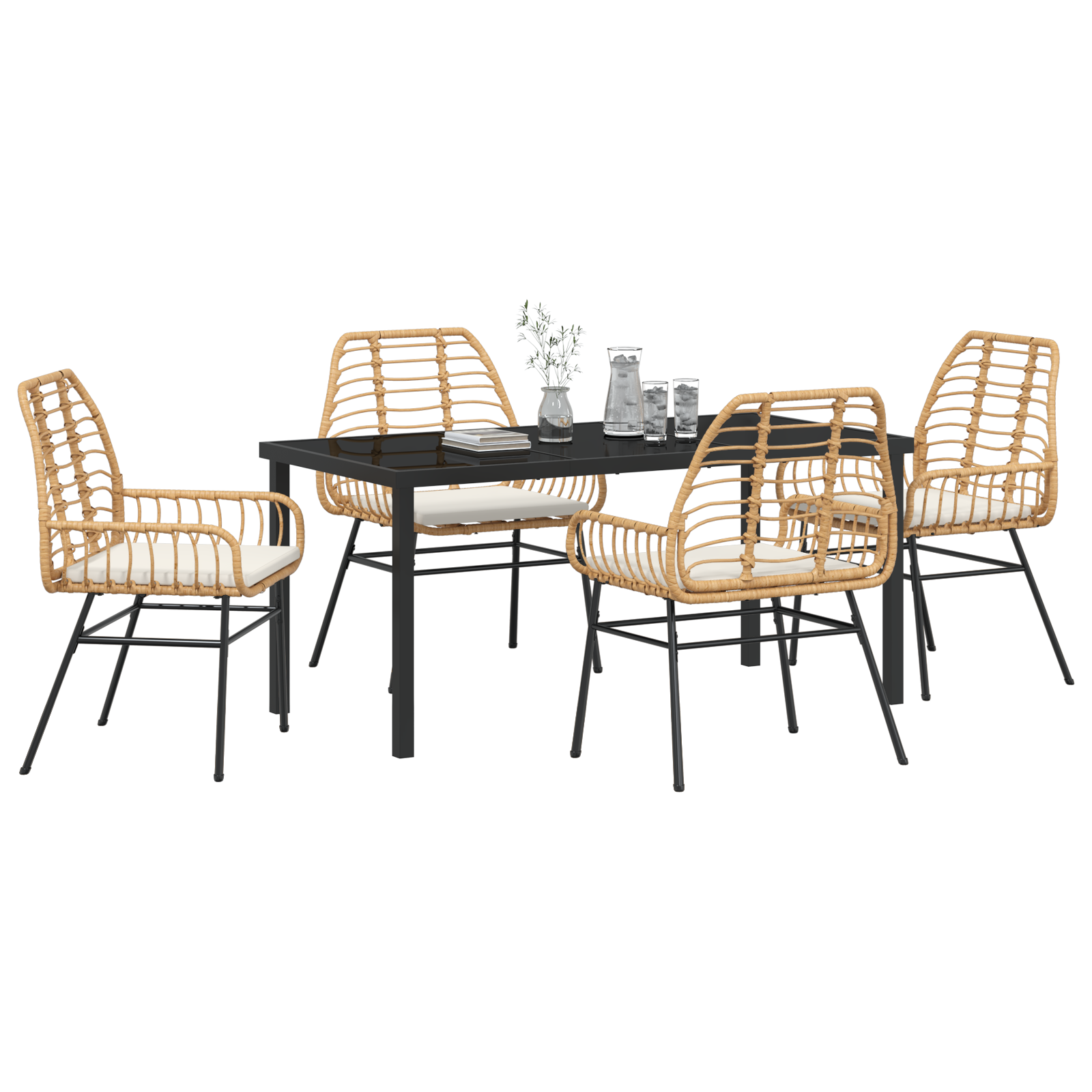 Thumbnail - vidaXL 5-teiliges Garten-Essgruppe mit Kissen Braun Poly-Rattan