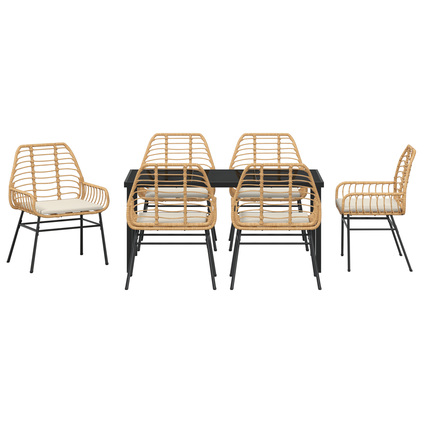 7 Piece Garden Dining Set with Cushions Brown Poly Rattan - Image 7