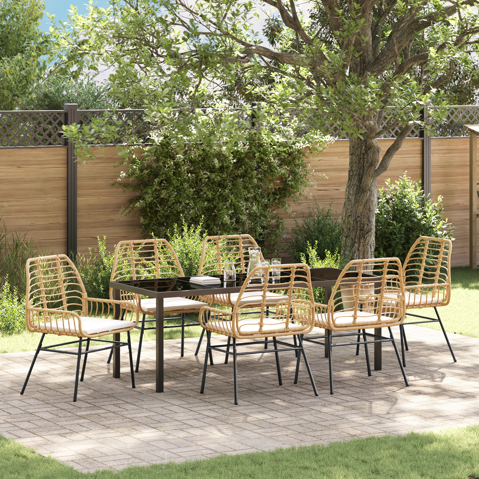 Thumbnail - vidaXL 7-tlg. Garten-Essgruppe mit Kissen in Braun Poly-Rattan