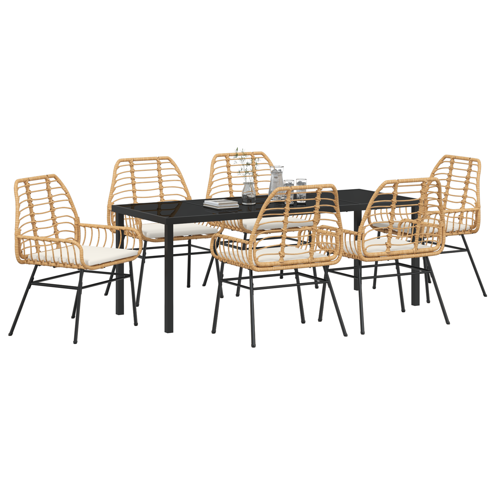 Thumbnail - vidaXL 7-tlg. Garten-Essgruppe mit Kissen in Braun Poly-Rattan