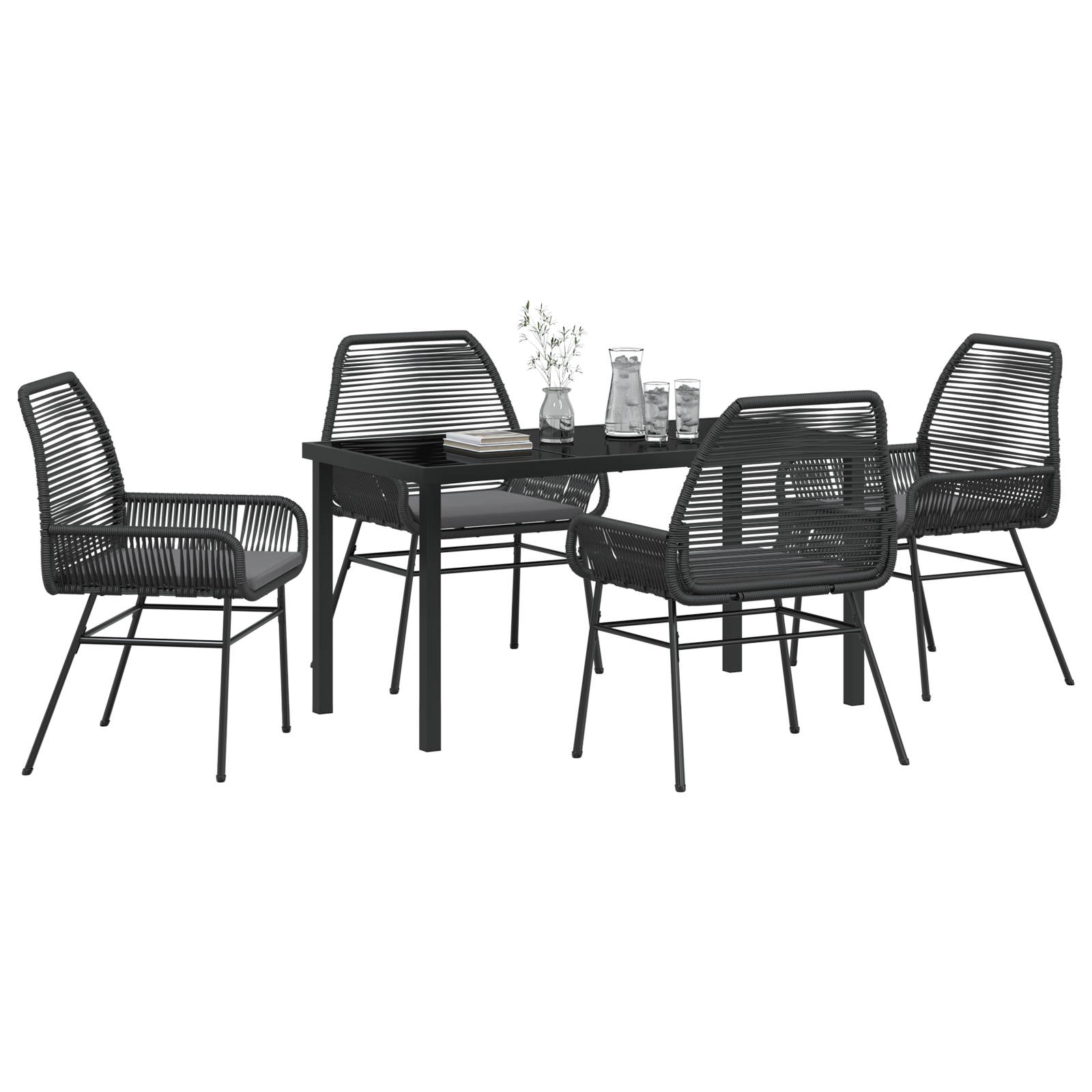 Thumbnail - vidaXL 5-teiliges Garten-Dining-Set mit Kissen Schwarz Poly Rattan