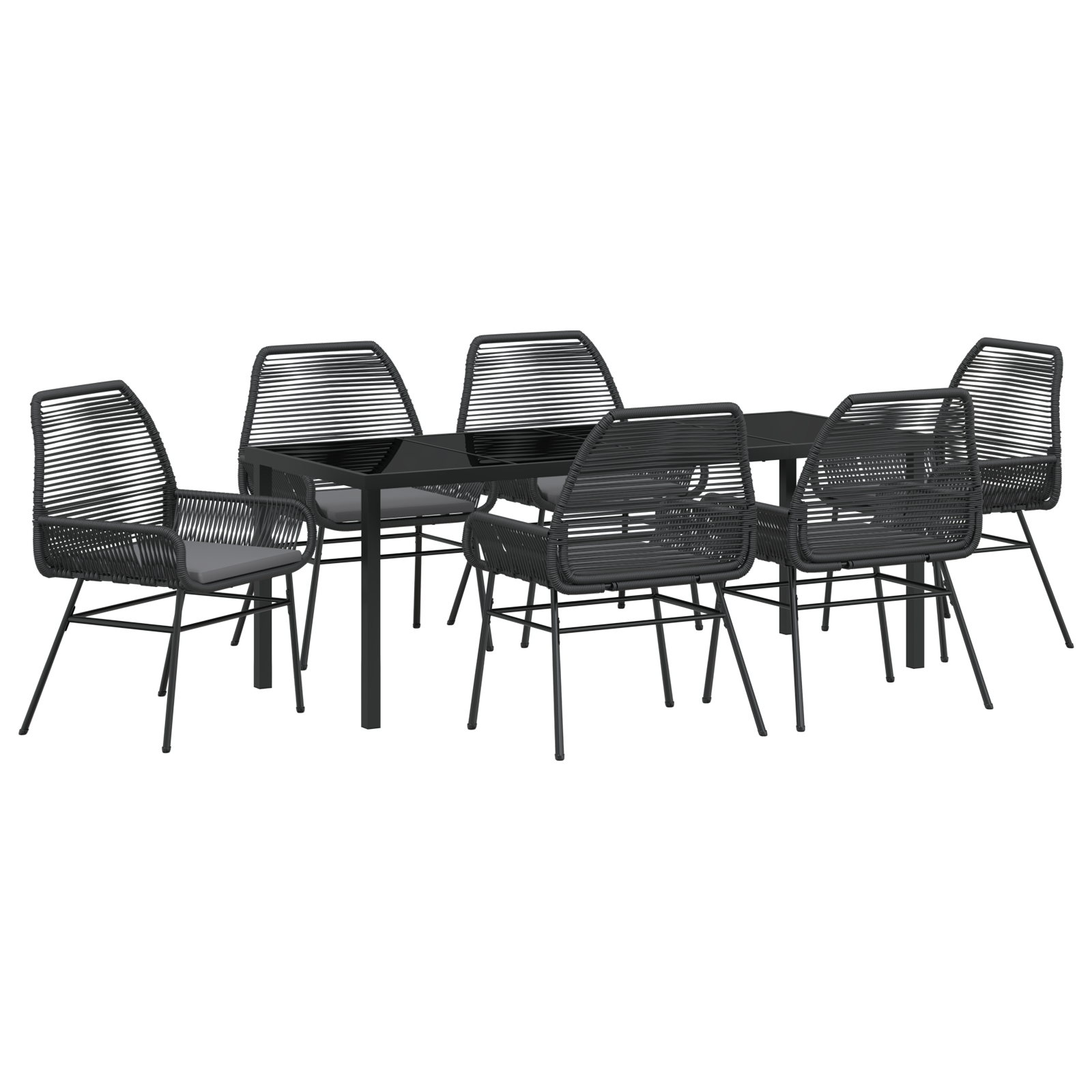 Thumbnail - vidaXL 7-teiliges Garten-Ess-Set mit Kissen, schwarzes Poly-Rattan
