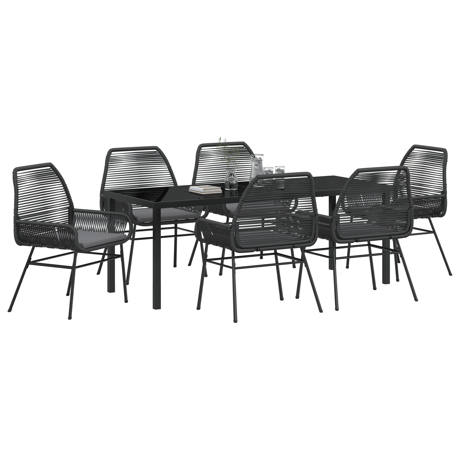 Thumbnail - vidaXL 7-teiliges Garten-Ess-Set mit Kissen, schwarzes Poly-Rattan