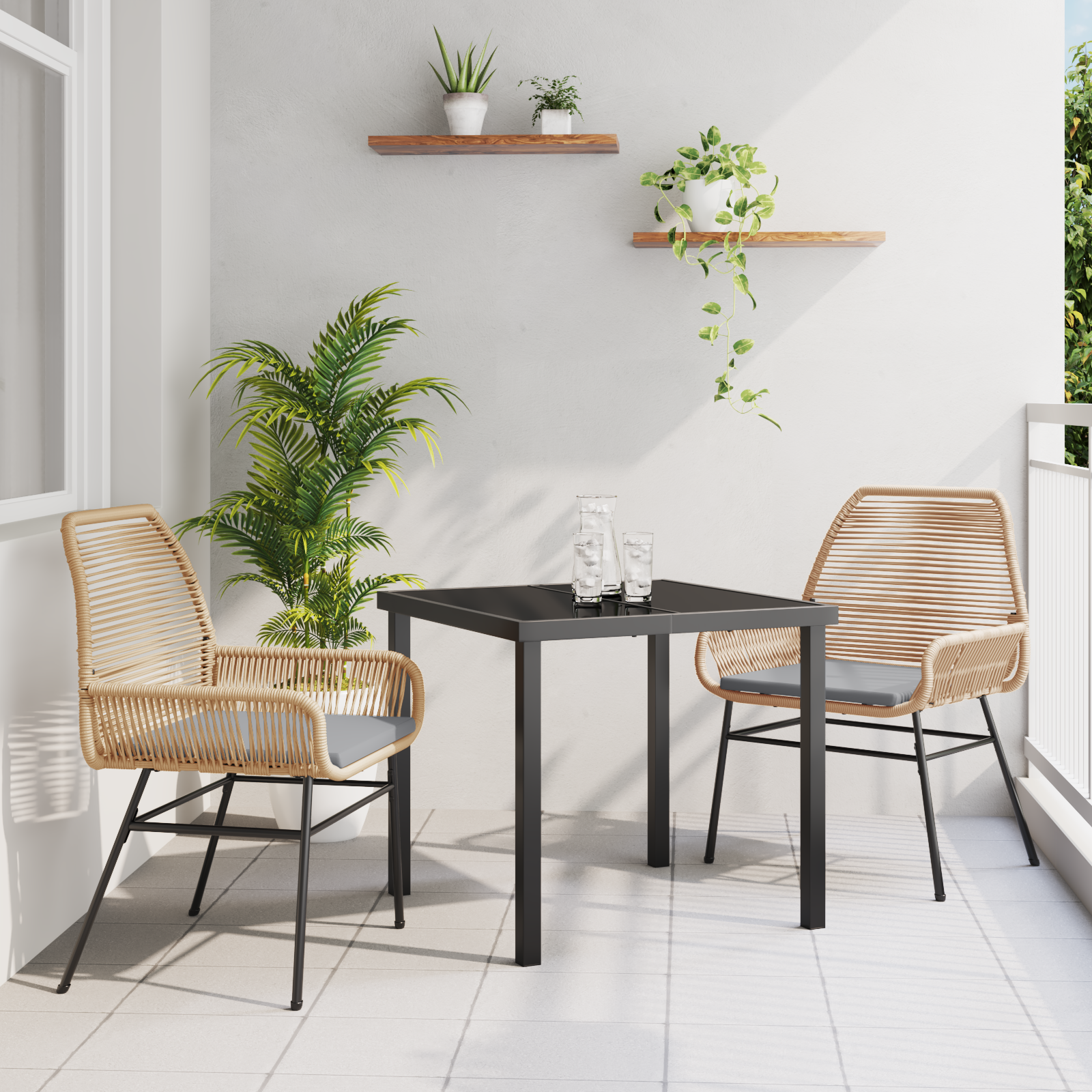 Thumbnail - vidaXL 3-teiliges Garten-Ess-Set mit Kissen Braun Poly-Rattan