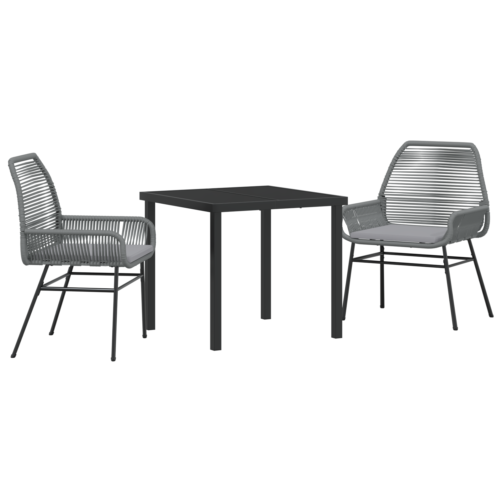 3 Piece Garden Dining Set with Cushions Grey Poly Rattan - Image 2