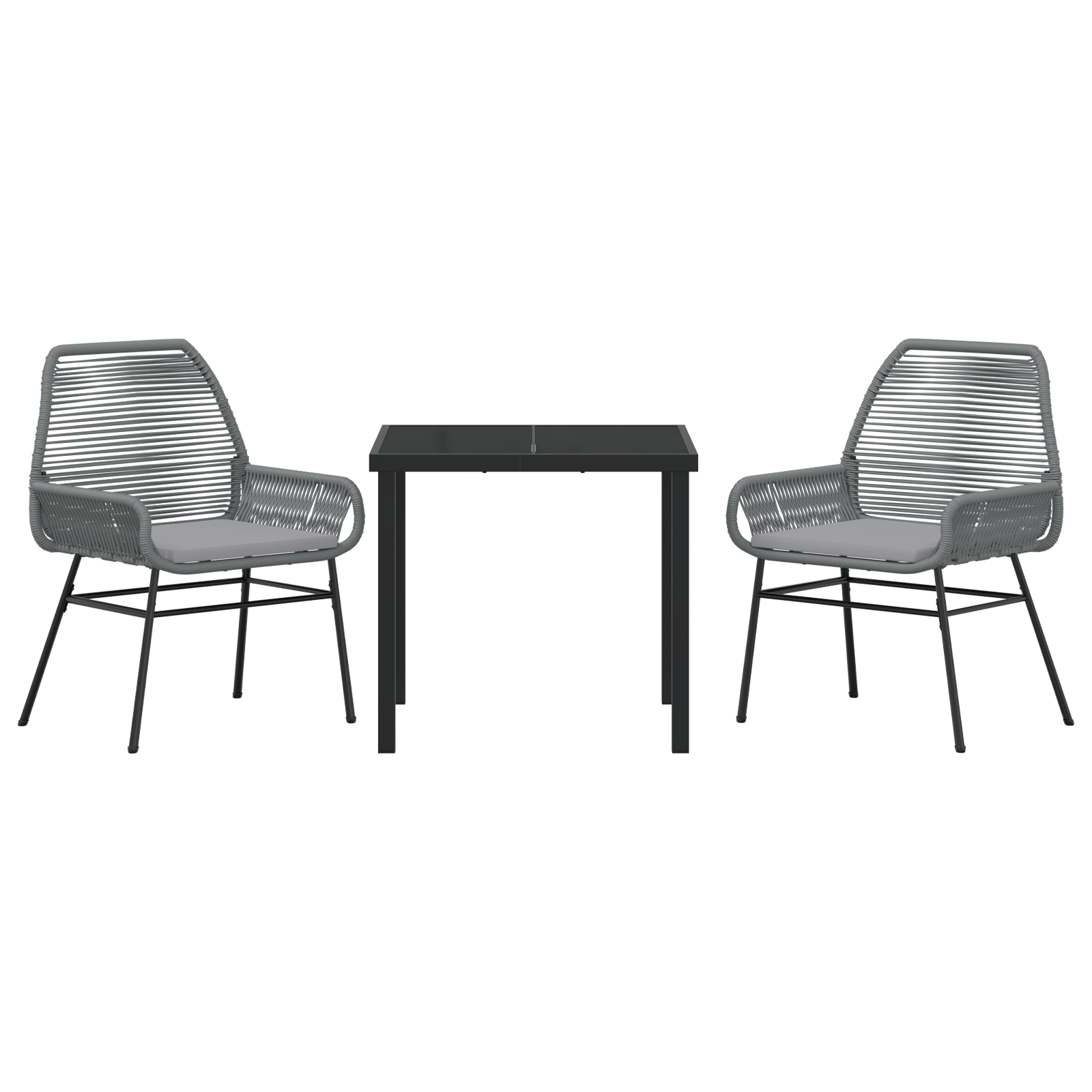 3 Piece Garden Dining Set with Cushions Grey Poly Rattan - Image 7