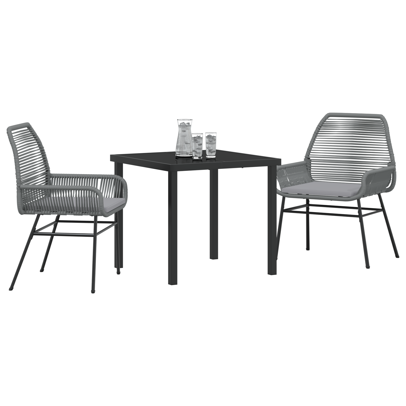 3 Piece Garden Dining Set with Cushions Grey Poly Rattan - Image 3
