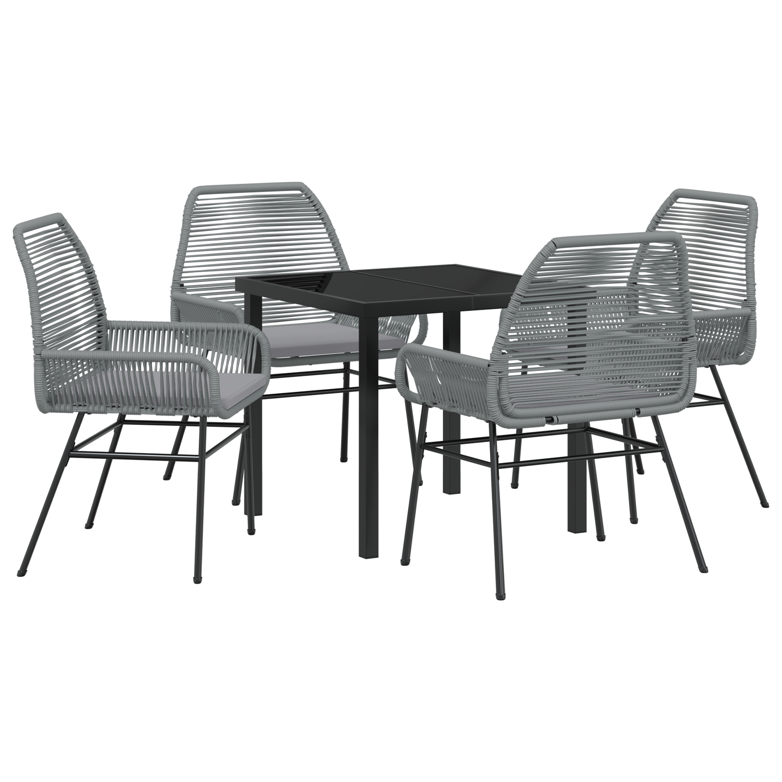 5 Piece Garden Dining Set with Cushions Grey Poly Rattan - Image 2