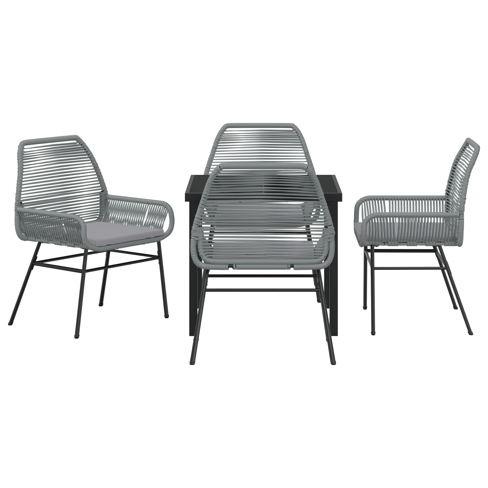 5 Piece Garden Dining Set with Cushions Grey Poly Rattan - Image 7