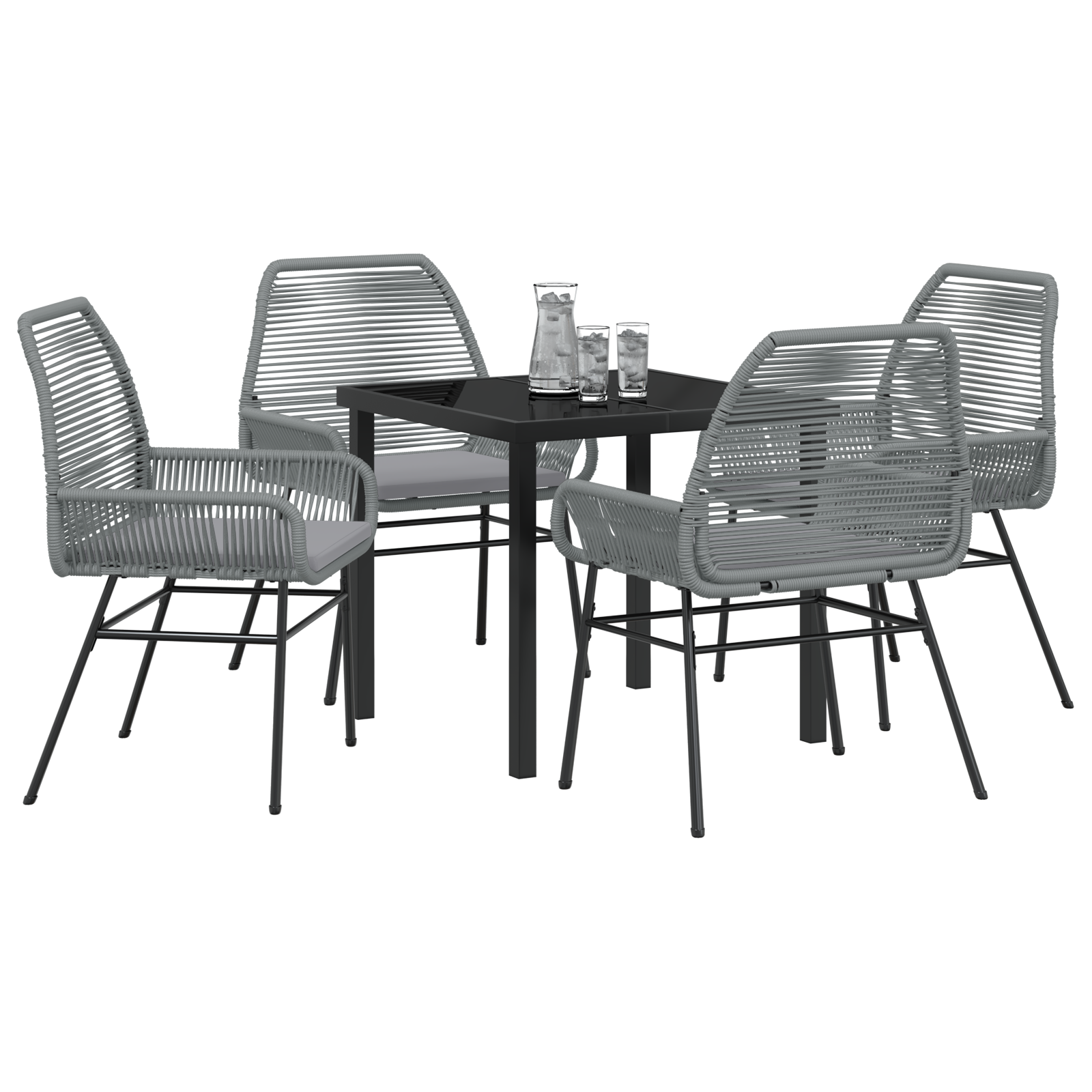 5 Piece Garden Dining Set with Cushions Grey Poly Rattan - Image 3