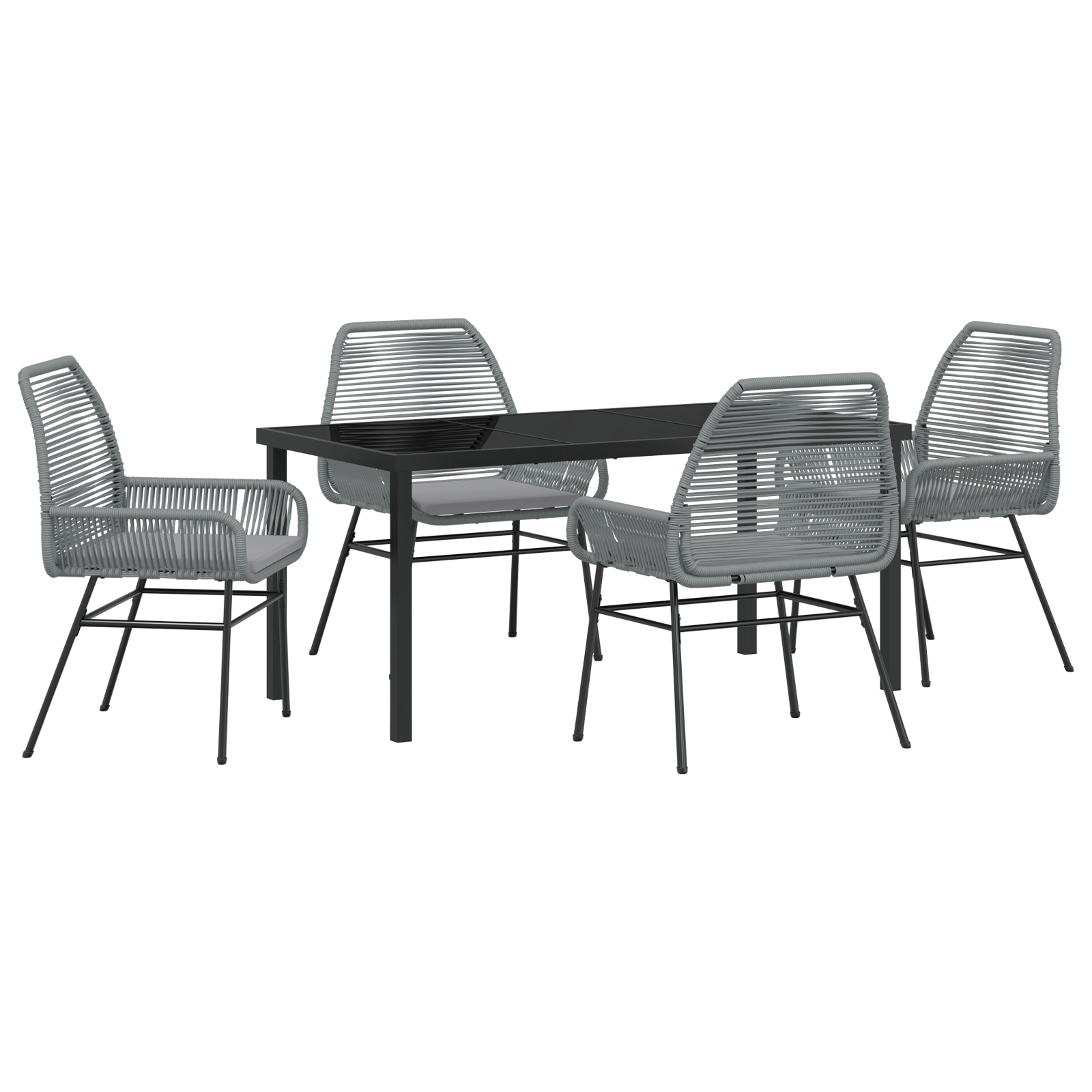 5 Piece Garden Dining Set with Cushions Grey Poly Rattan - Image 2