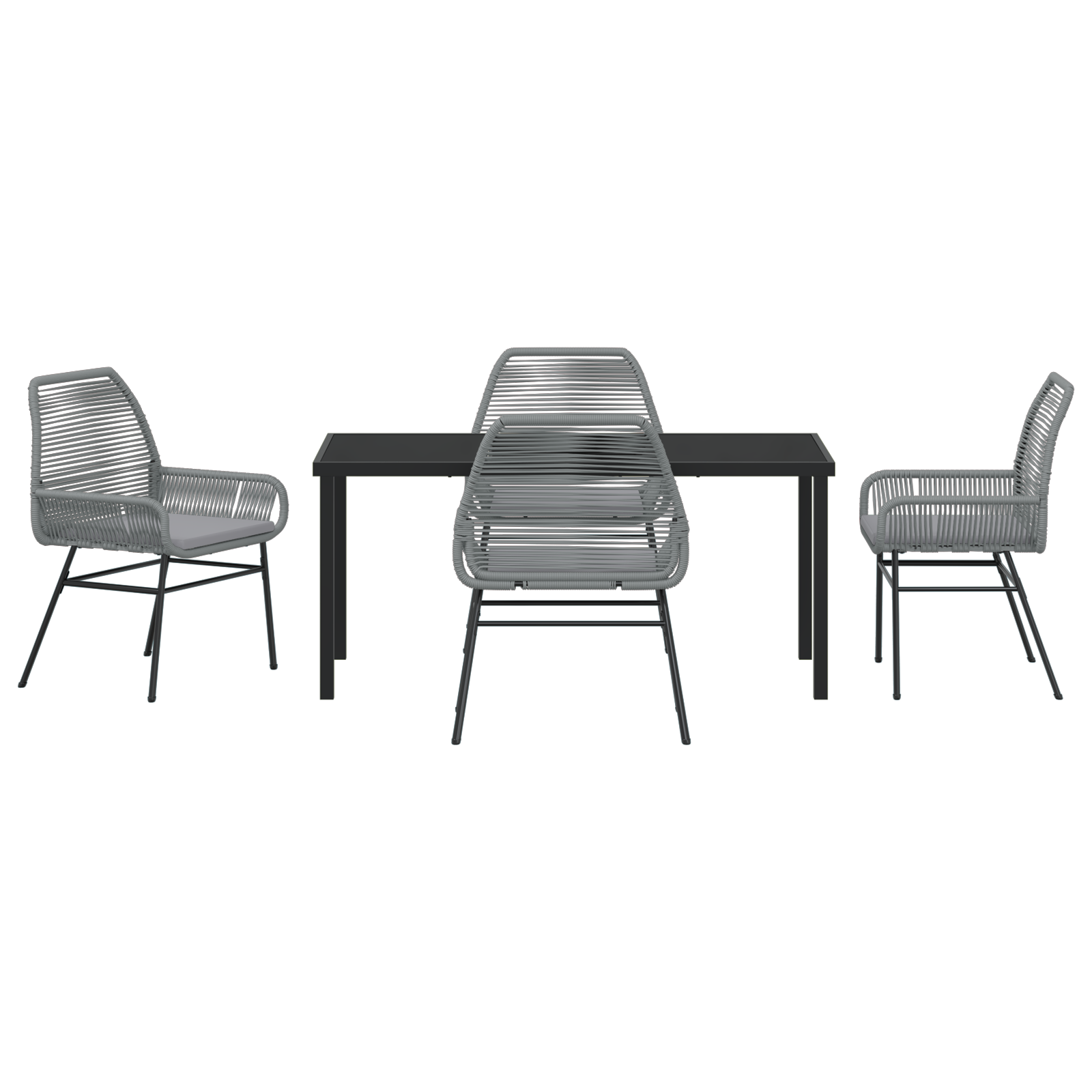 5 Piece Garden Dining Set with Cushions Grey Poly Rattan - Image 7