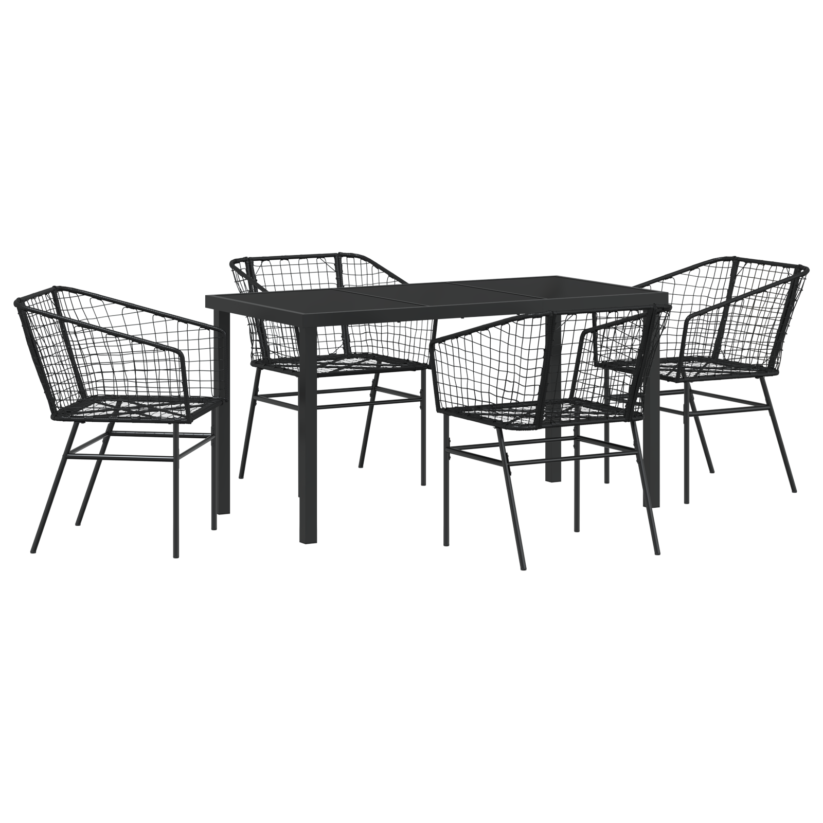 5 Piece Garden Dining Set Black Poly Rattan - Image 2