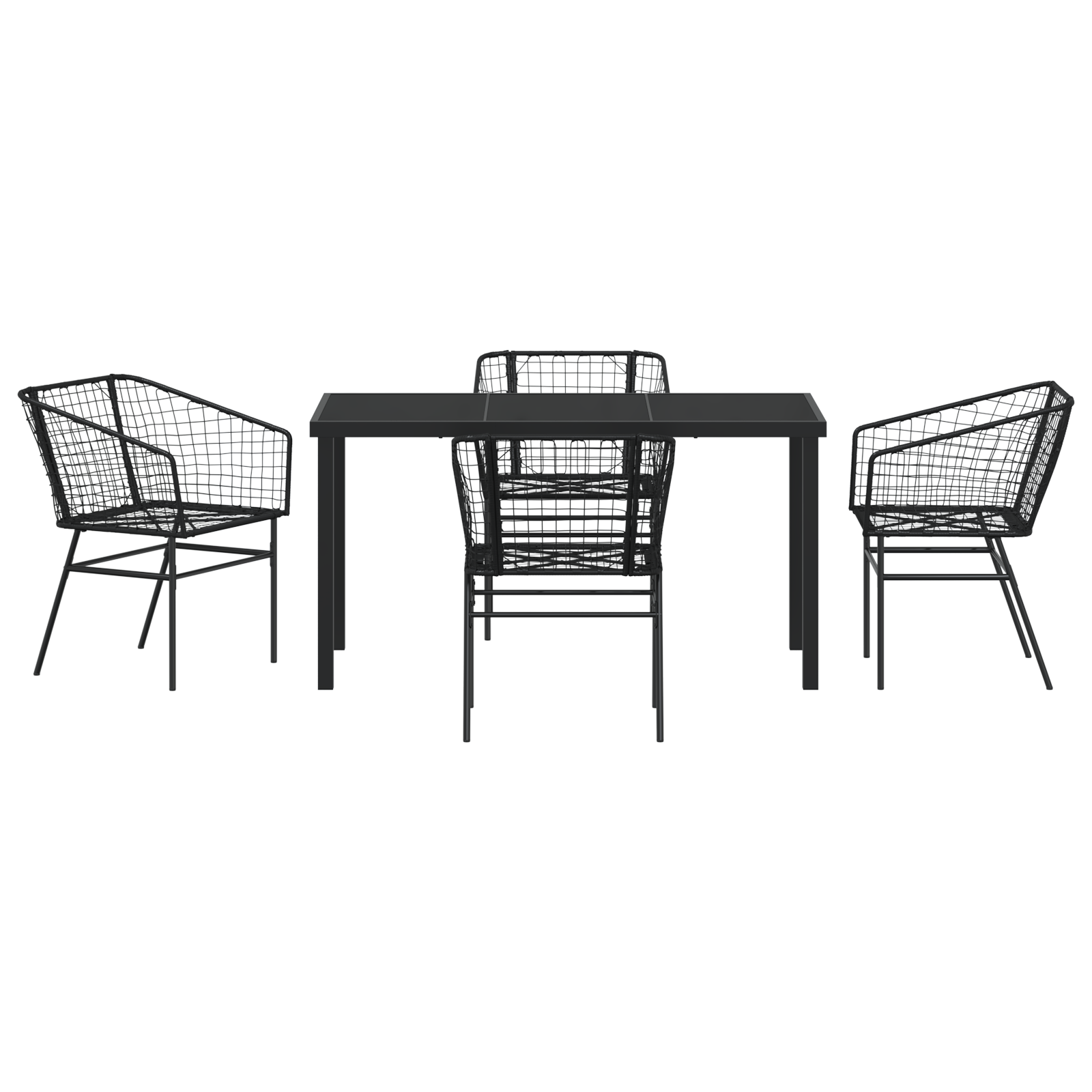 5 Piece Garden Dining Set Black Poly Rattan - Image 7