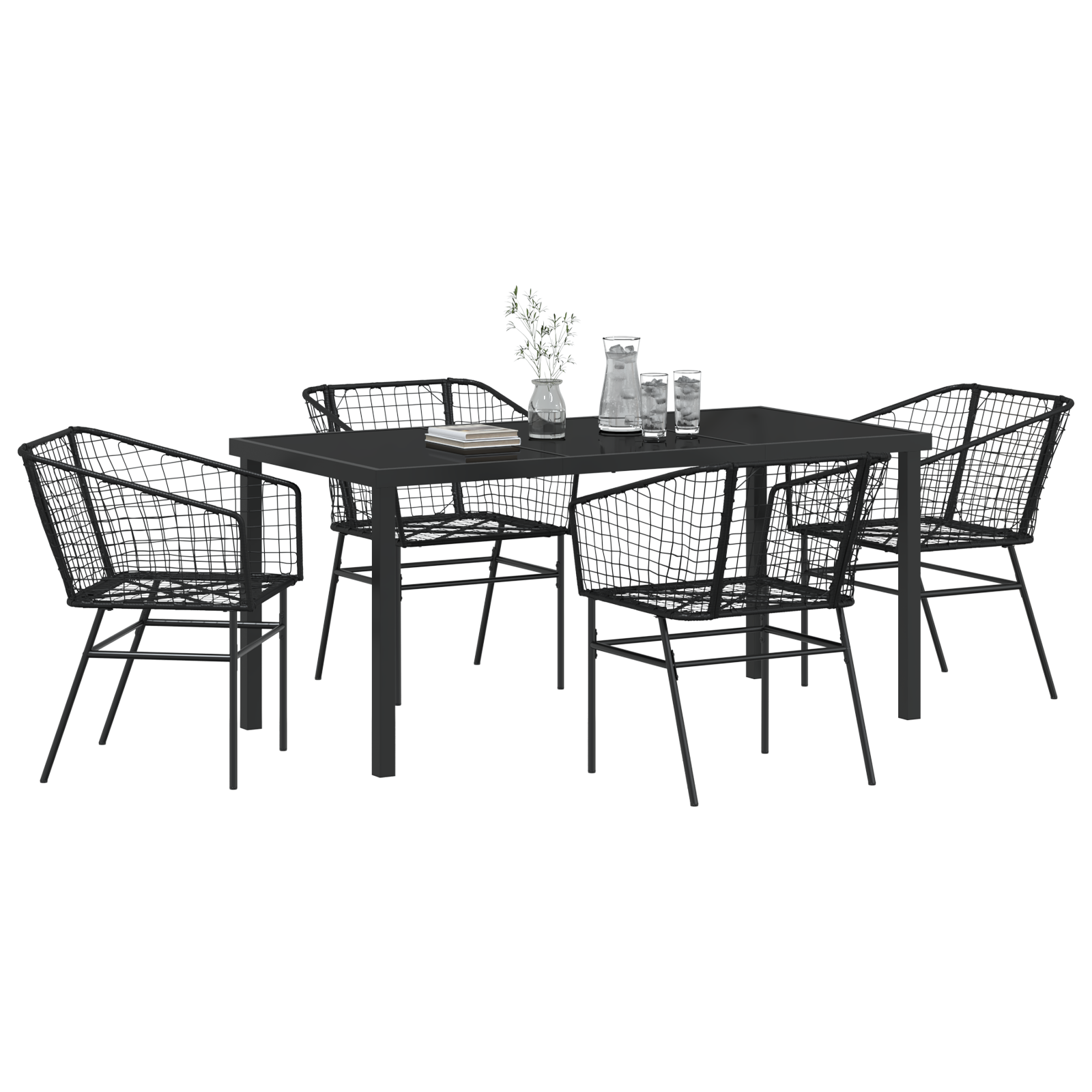 5 Piece Garden Dining Set Black Poly Rattan - Image 3